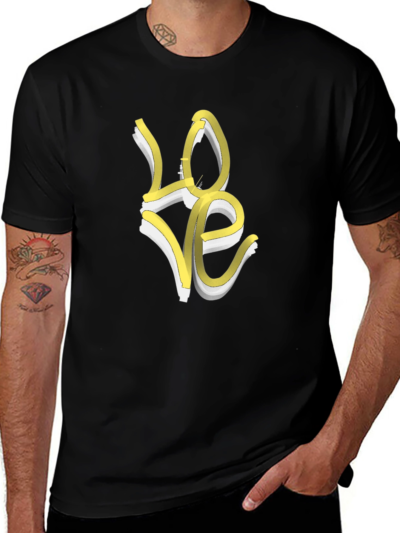 Variant 4 of Love T-Shirt - Artistic Yellow & White Graphic