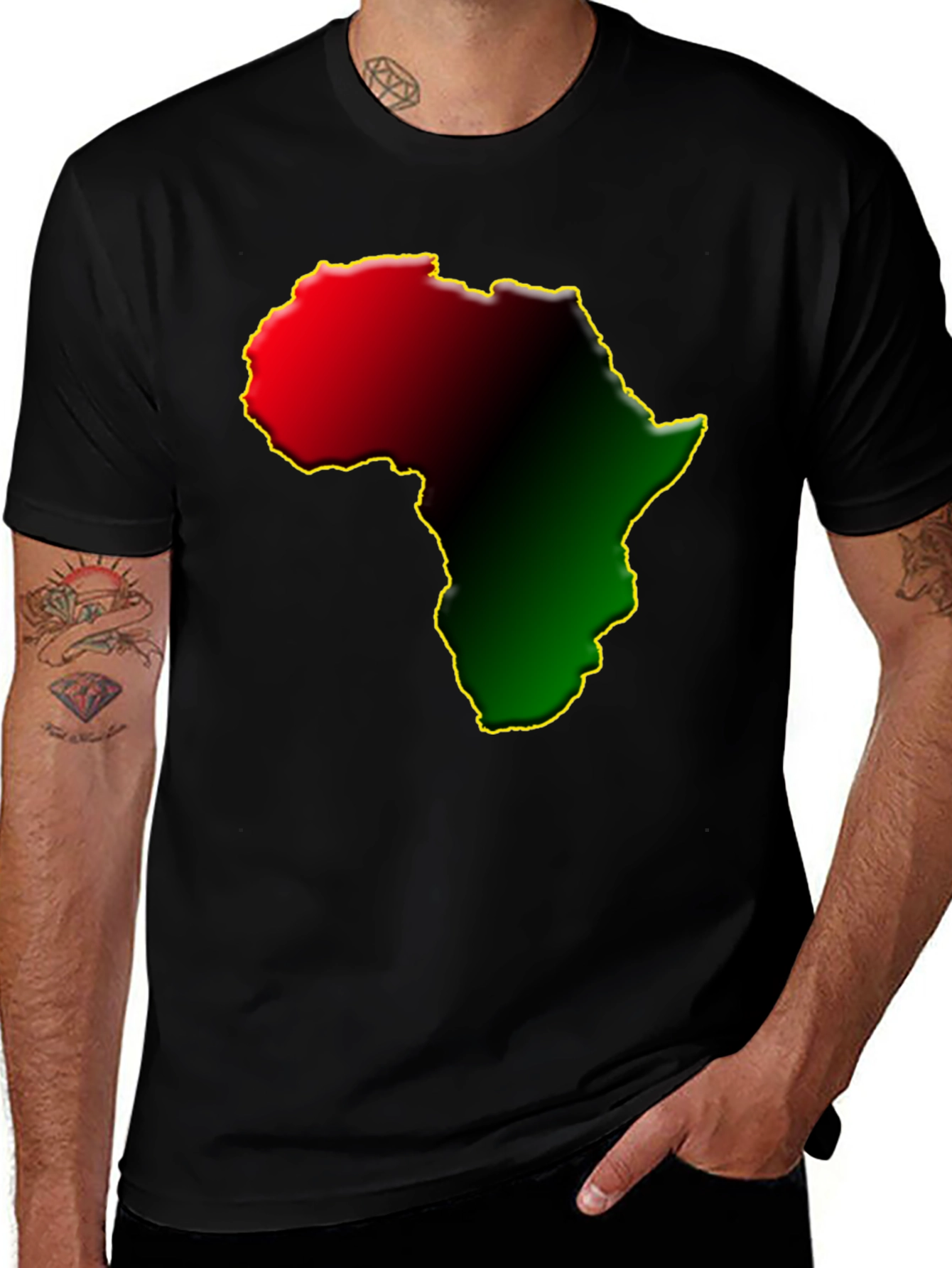 Africa Map Black T-Shirt - Rasta Colors