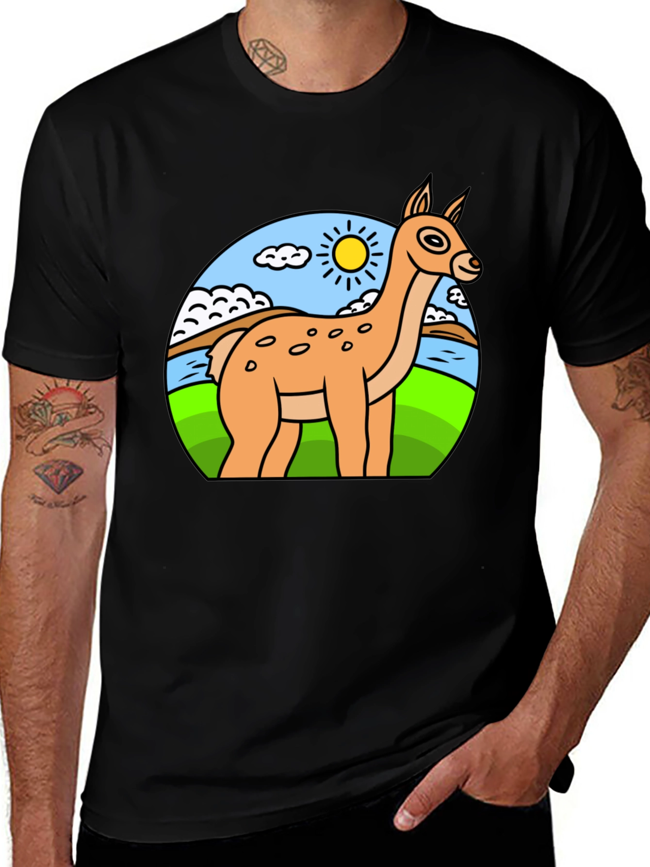 Variant 27 of Cartoon Llama Graphic Tee - Black Cotton Blend