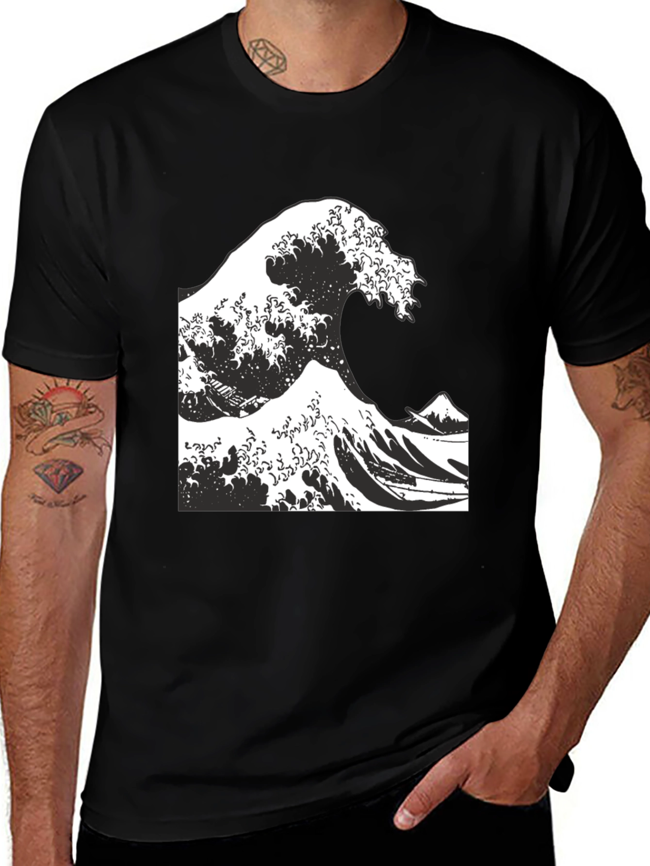 Variant 28 of Great Wave Graphic Tee - Stylish Black T-Shirt