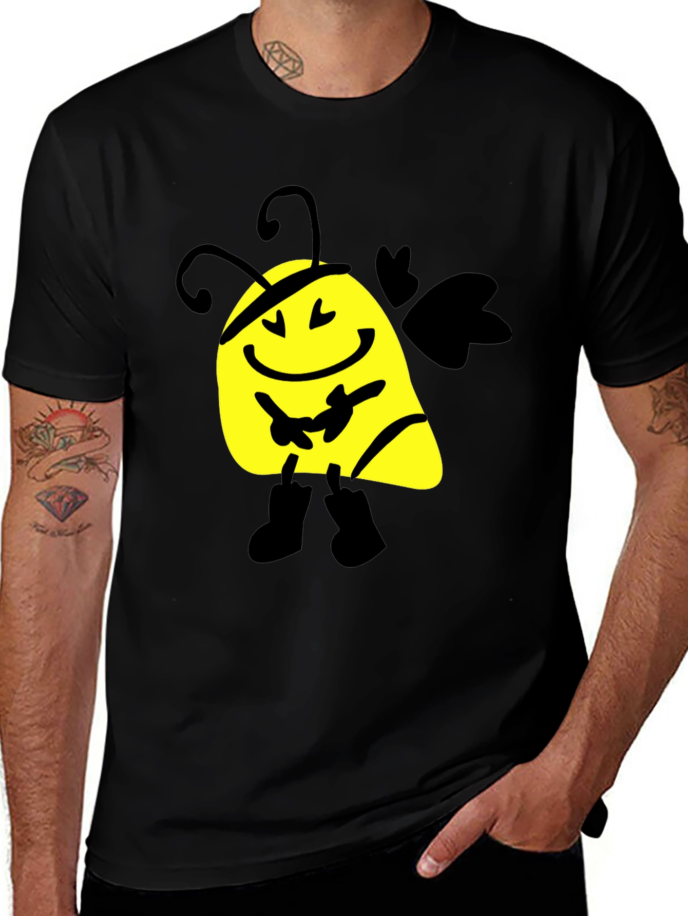 Variant 25 of Funny Bee Graphic Black T-Shirt