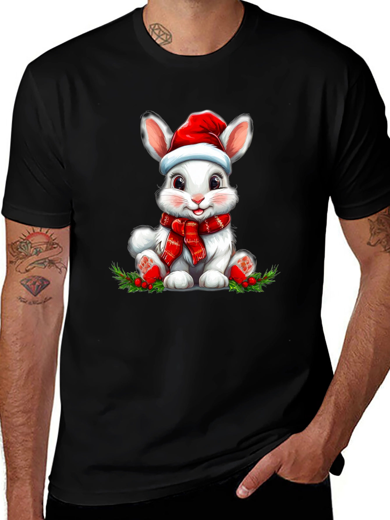 Variant 3 of Festive Rabbit Graphic Tee - Holiday Style!
