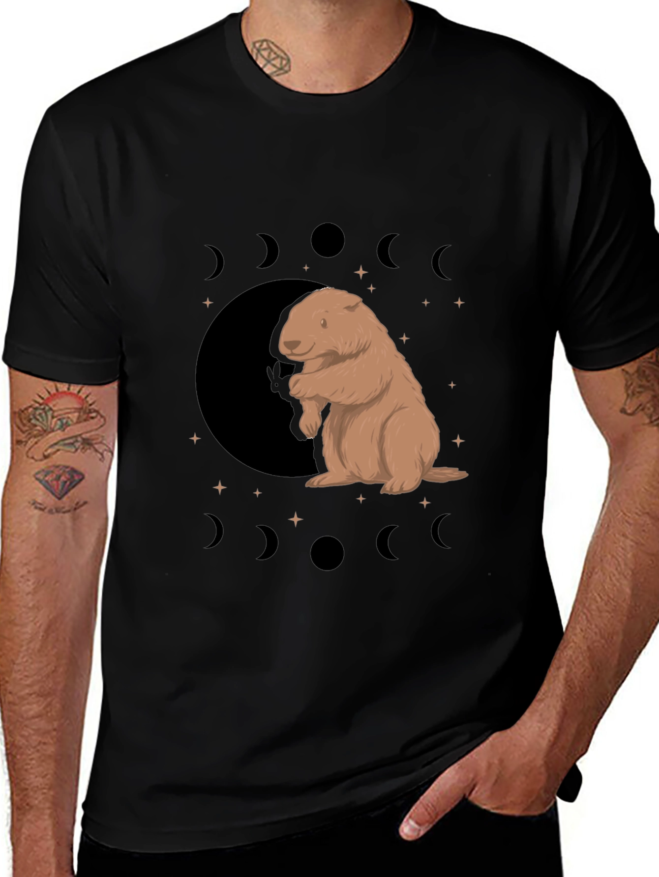 Variant 8 of Groundhog Moon Phase T-Shirt - Black Cotton Blend