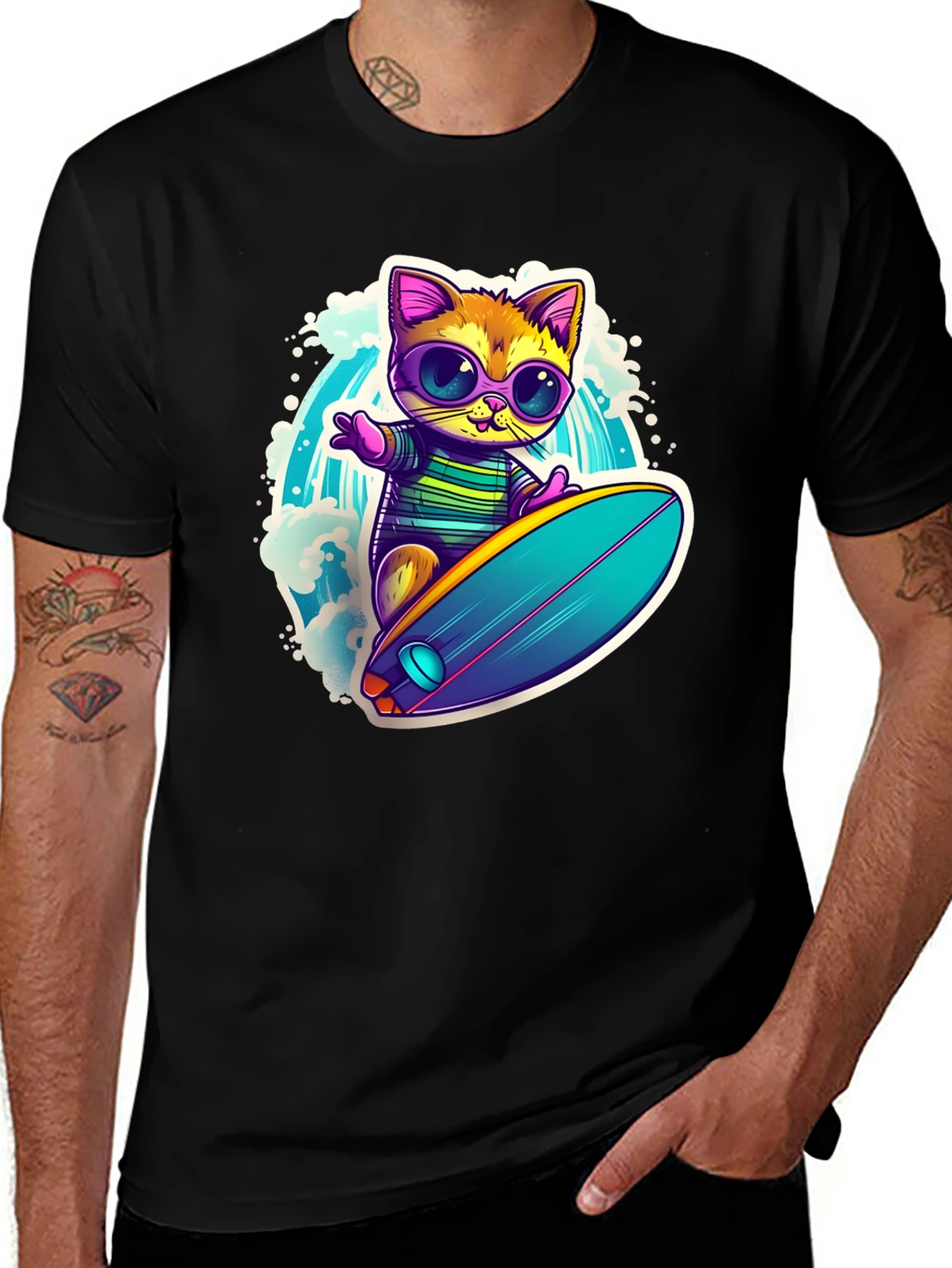 Variant 17 of Cool Cat Surfing Graphic Tee