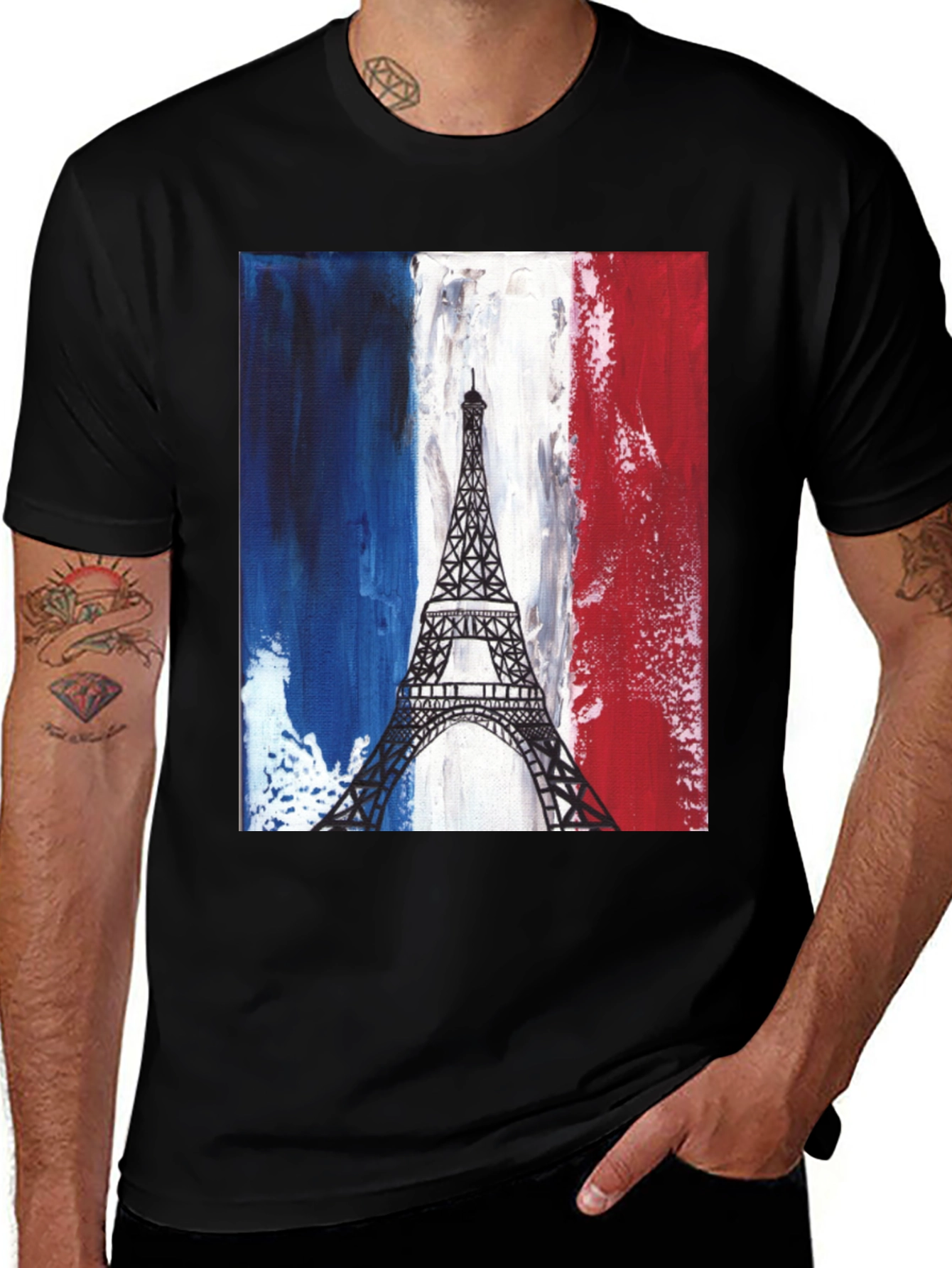 Eiffel Tower French Flag Graphic Tee - Black