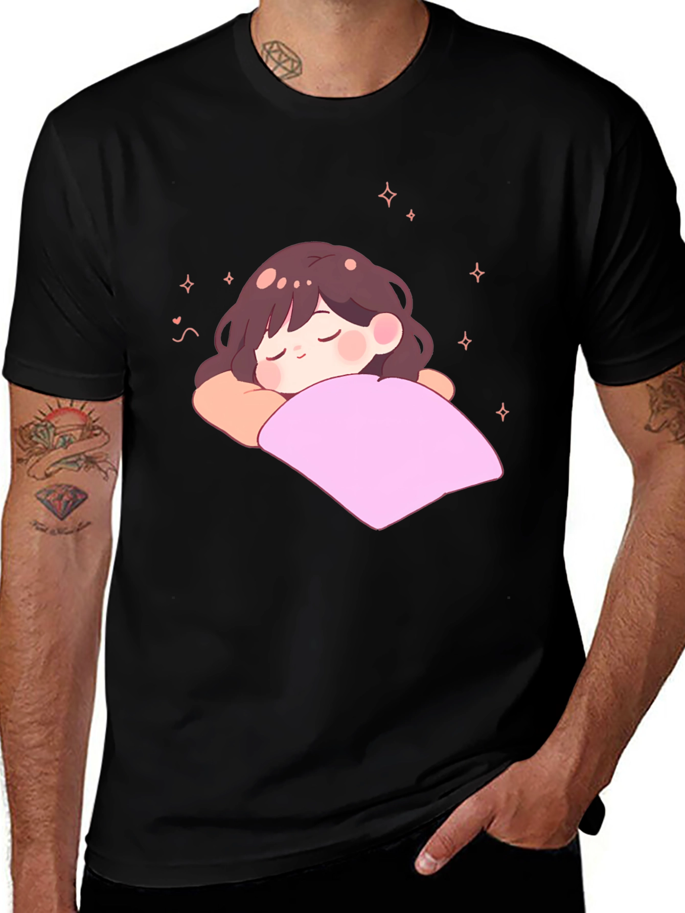 Variant 17 of Cute Sleeping Anime Girl Black T-Shirt
