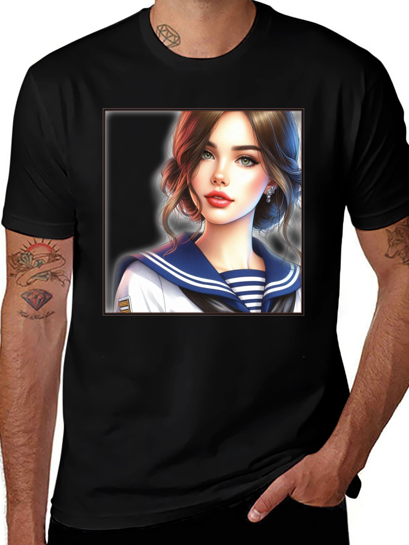 Variant 9 of Anime Girl Sailor Outfit Black T-Shirt