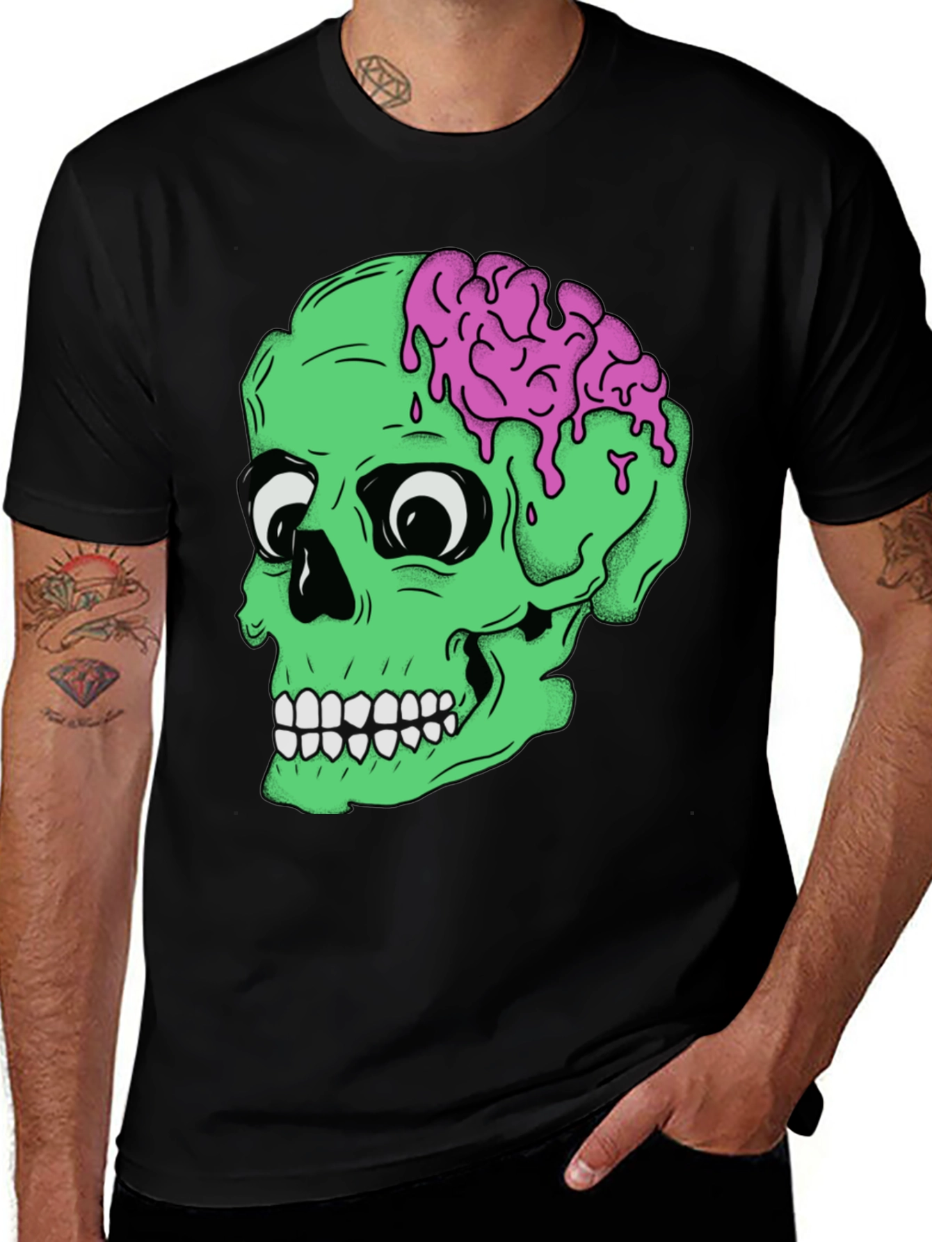 Variant 7 of Zombie Skull Brains Graphic T-Shirt