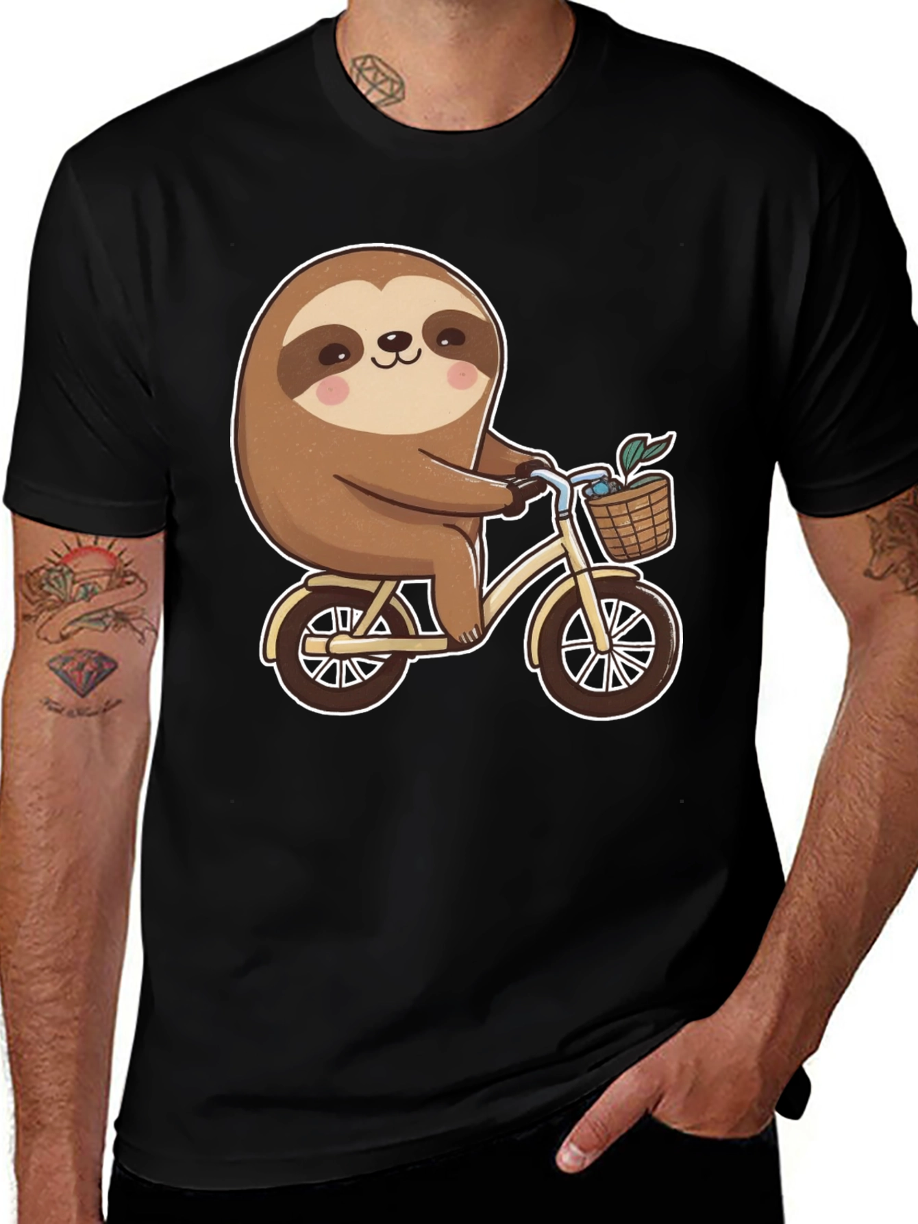 Variant 16 of Sloth Riding Bicycle Graphic T-Shirt, Black Tee