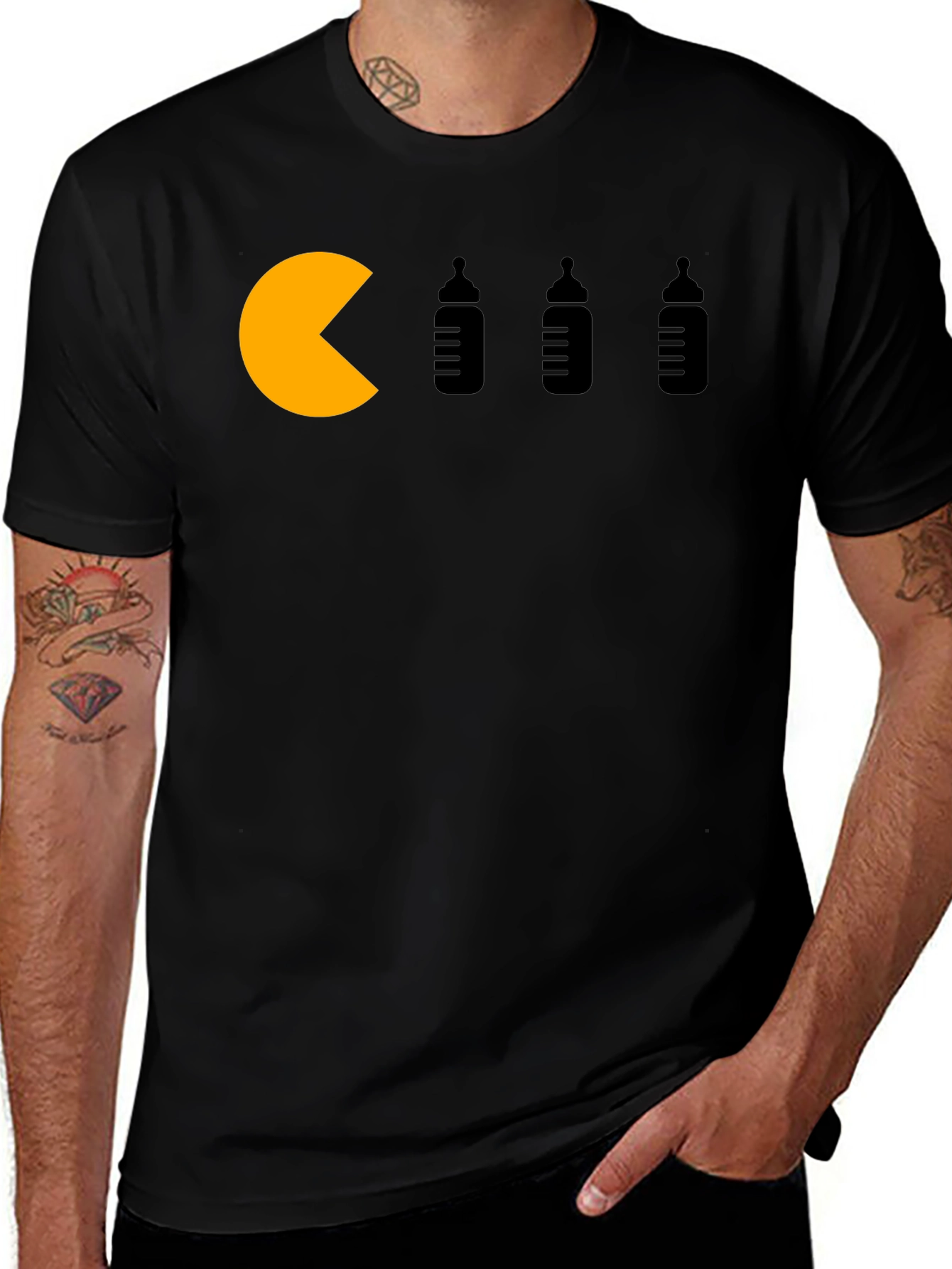 Pac-Man Eating Bottles Graphic Tee - Black