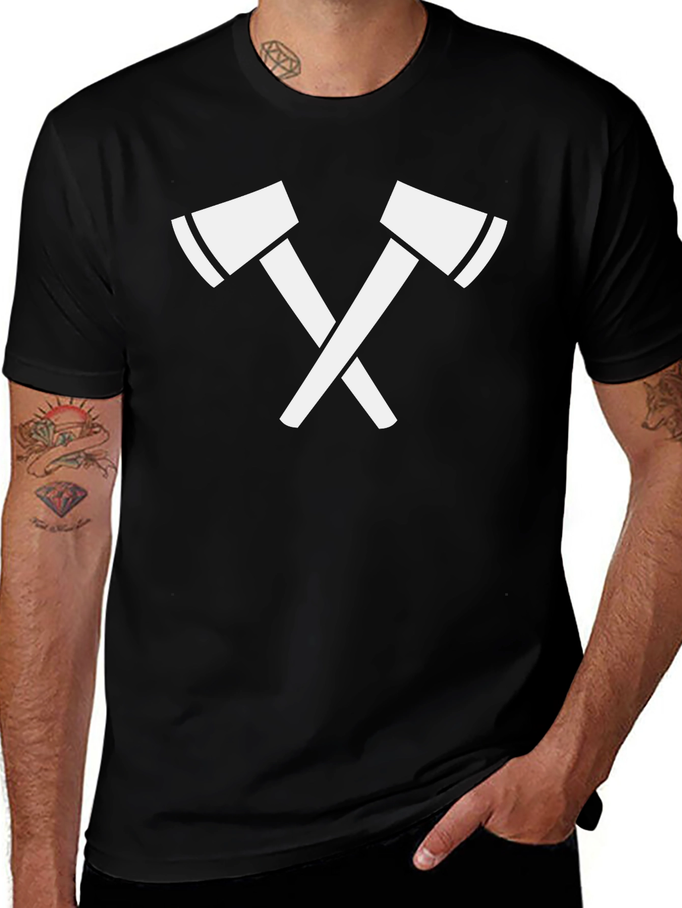 Variant 15 of Axe Cross Graphic Tee - Black Cotton Blend Shirt
