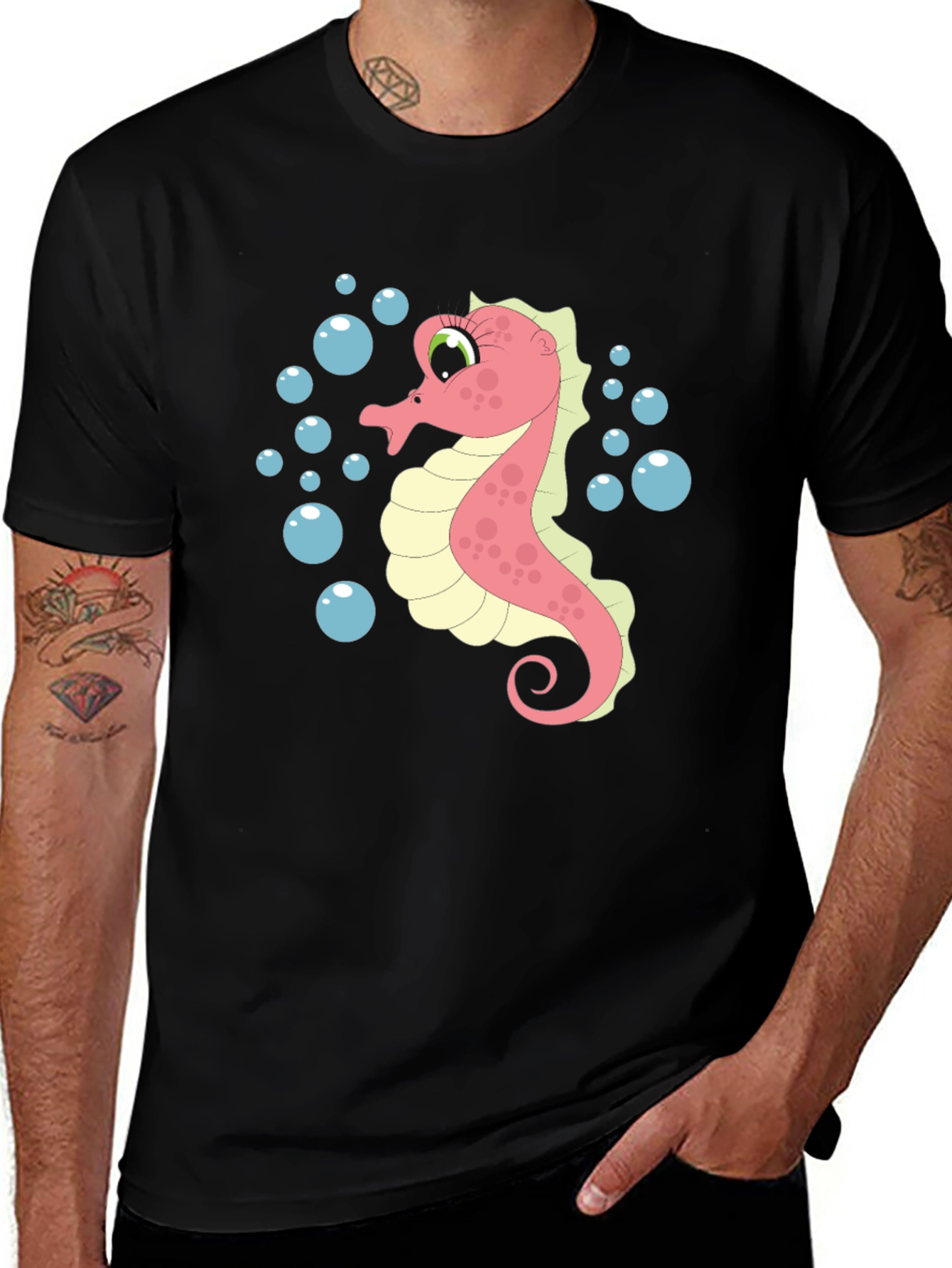 Black Seahorse Graphic T-Shirt - Unique Ocean Life Design main image