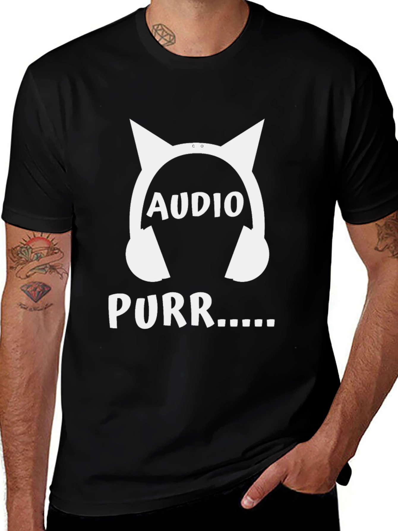 Variant 19 of Audio Purr Cat Headphones T-Shirt - Black