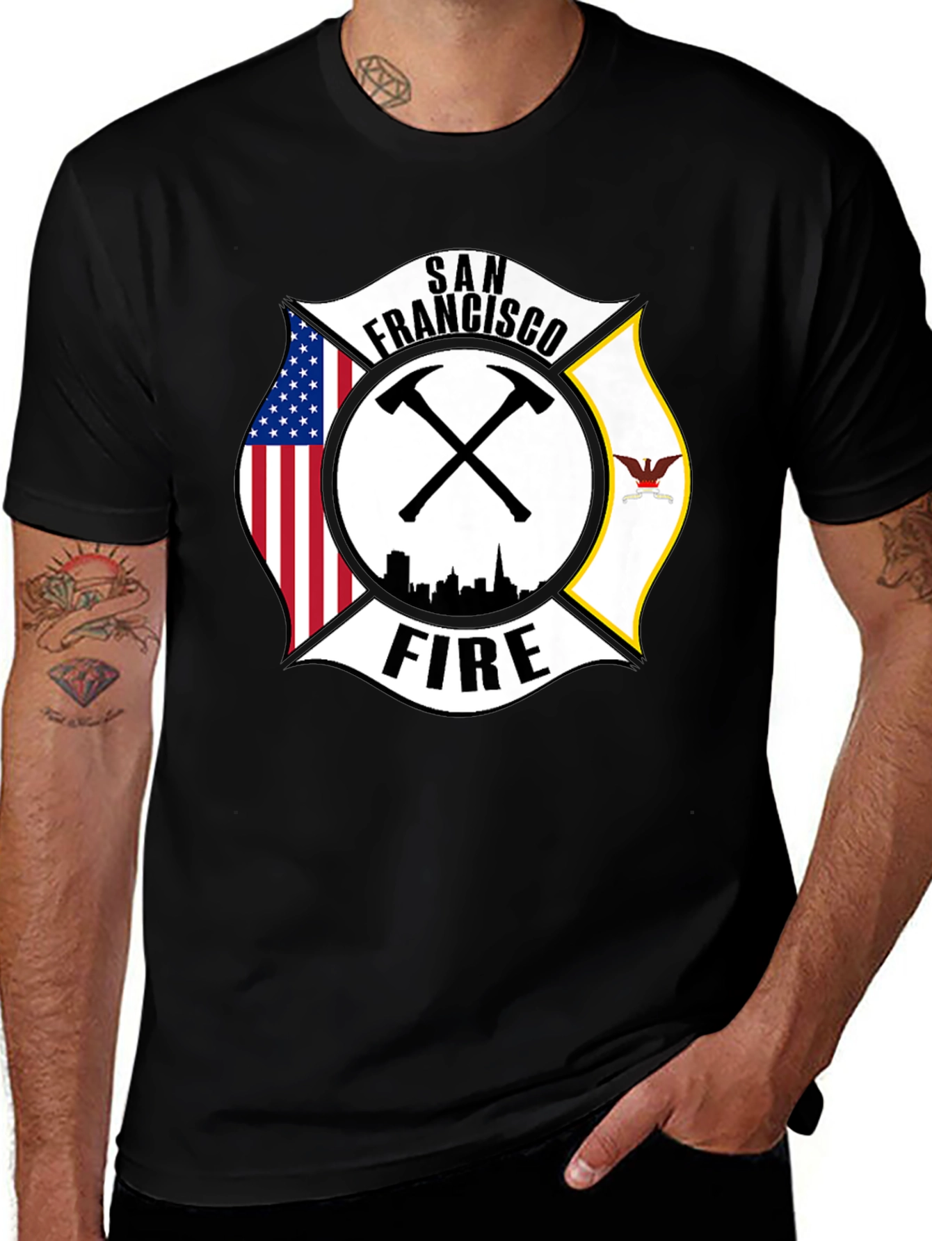 San Francisco Firefighter T-Shirt - Patriotic Design