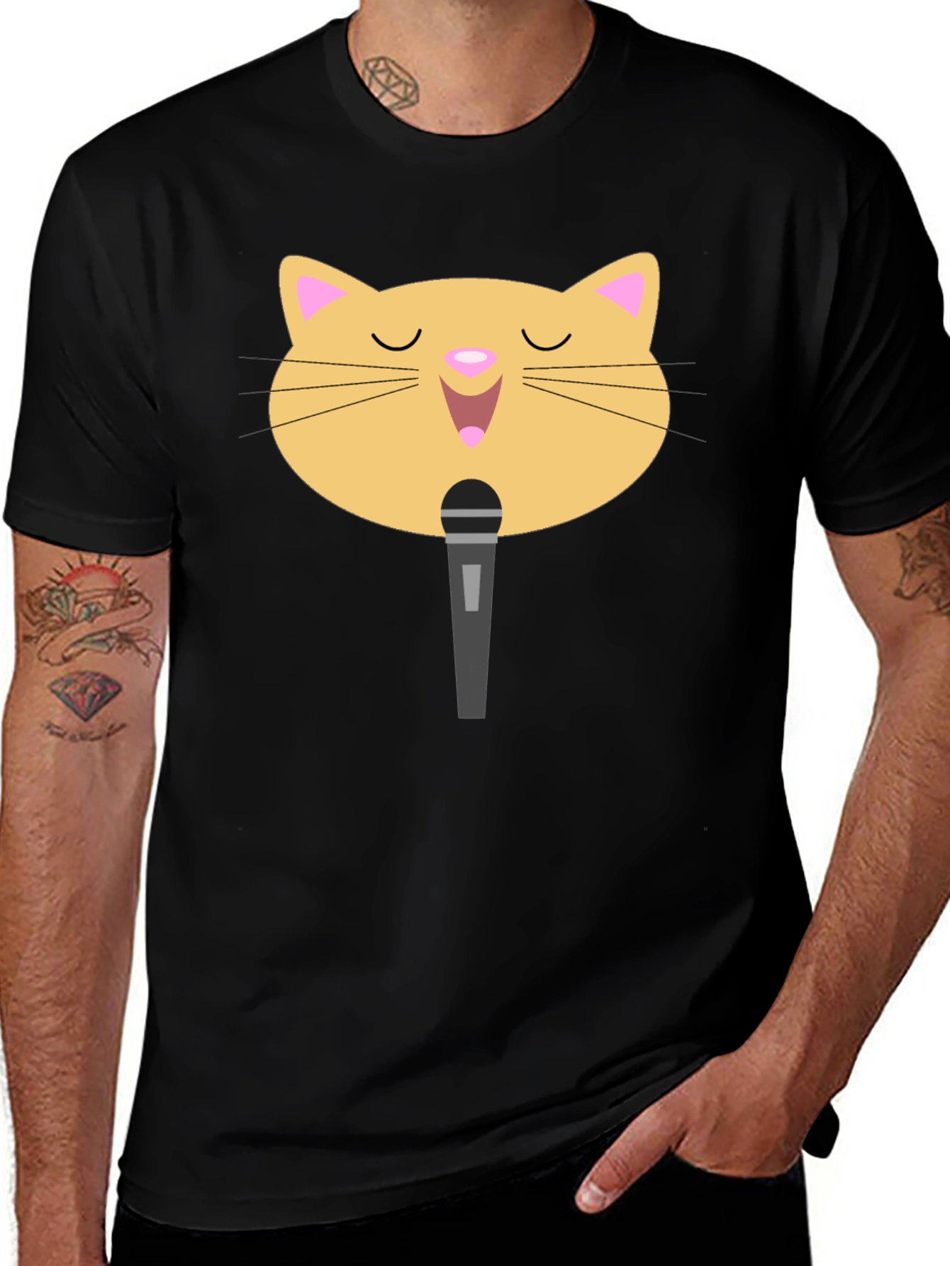 Variant 14 of Karaoke Cat T-Shirt - Black Cotton Tee