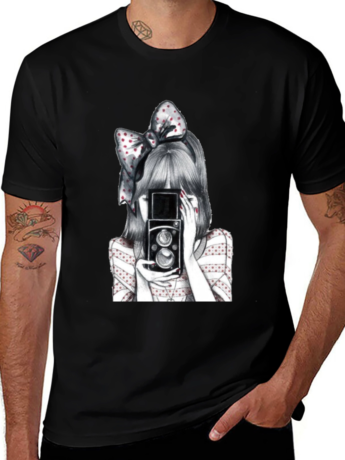 Variant 26 of Vintage Camera Girl Graphic Tee - Classic Style