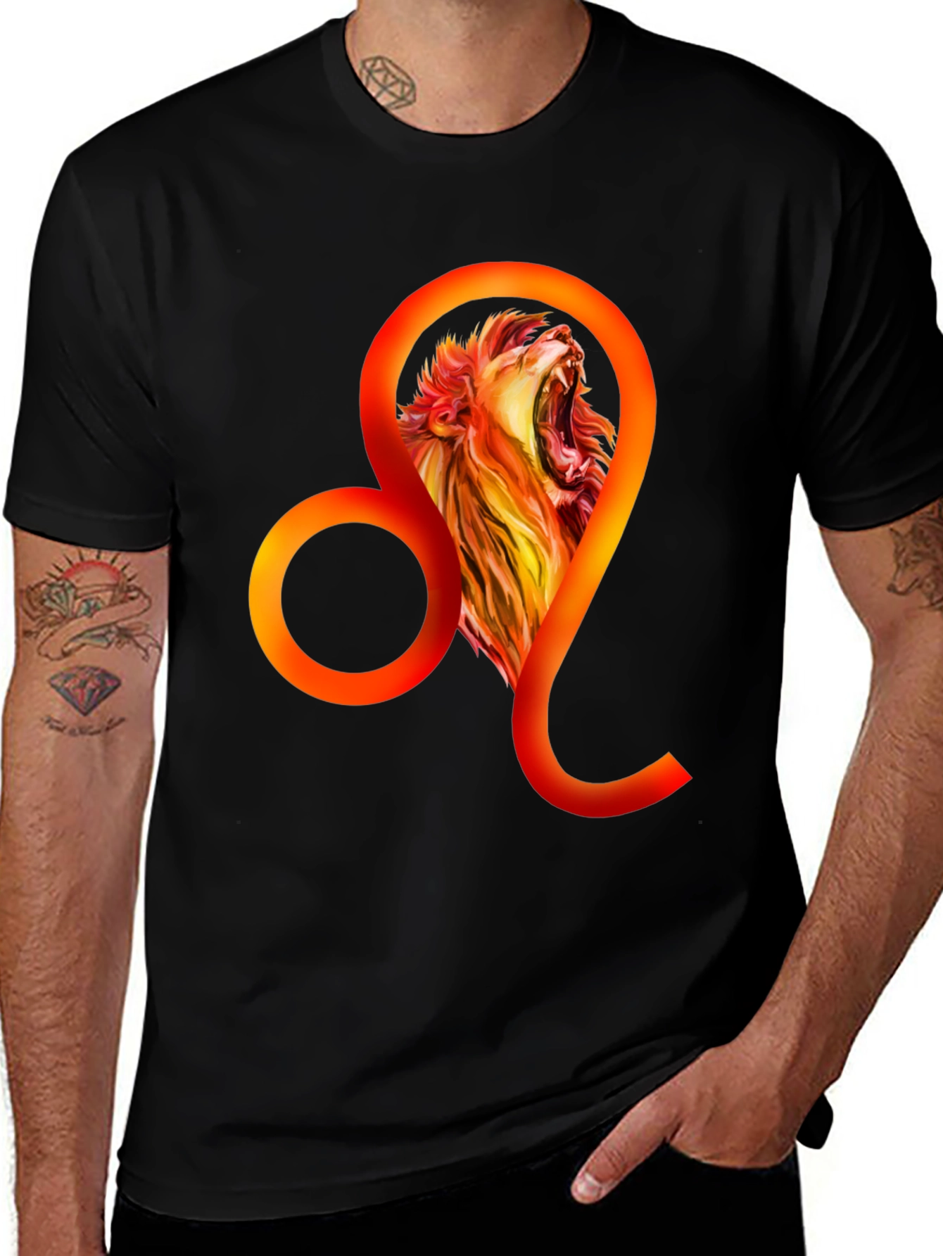 Leo Zodiac Lion Graphic Black T-Shirt