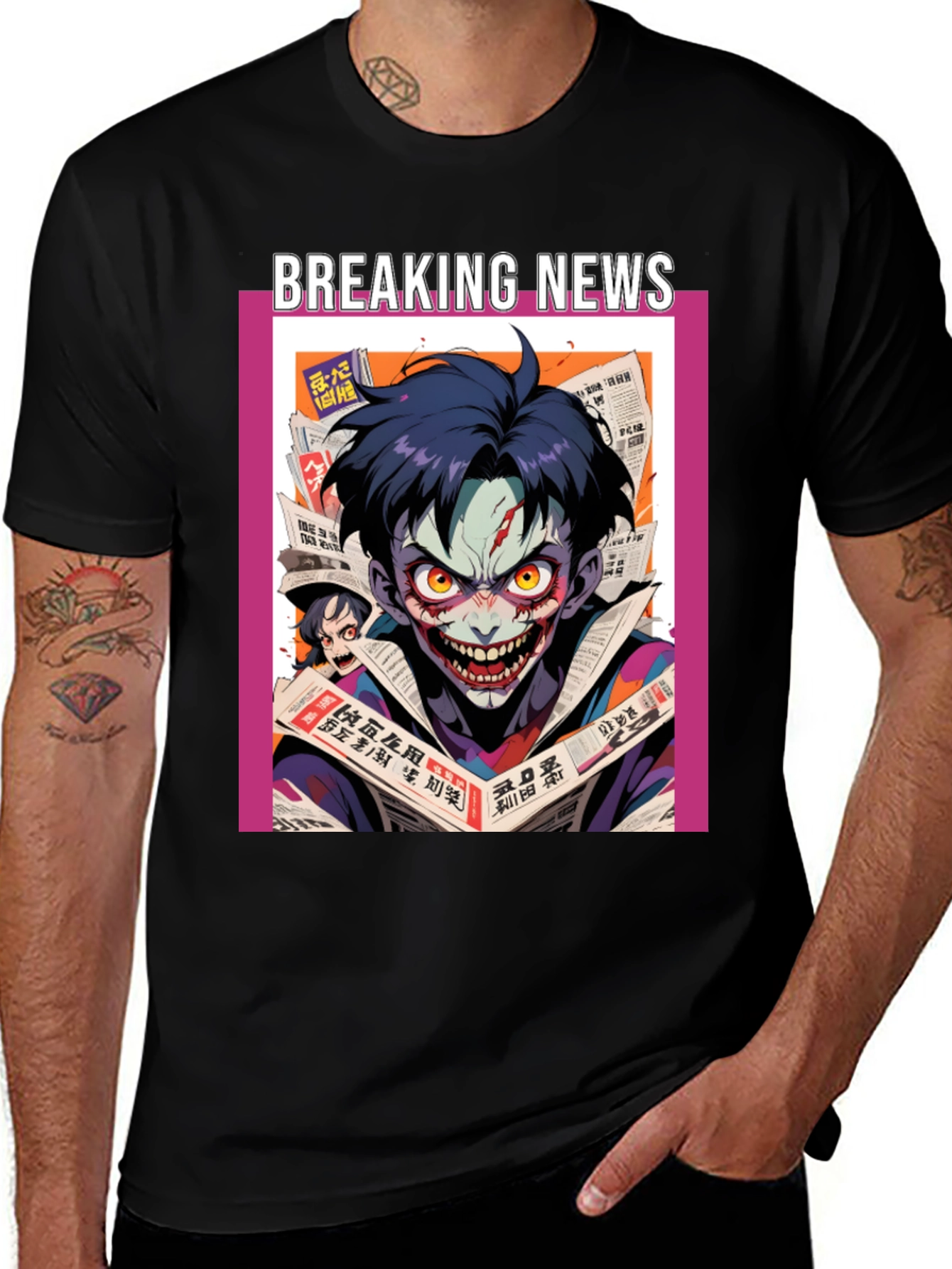 Variant 26 of Breaking News Joker Graphic Tee - Black Cotton