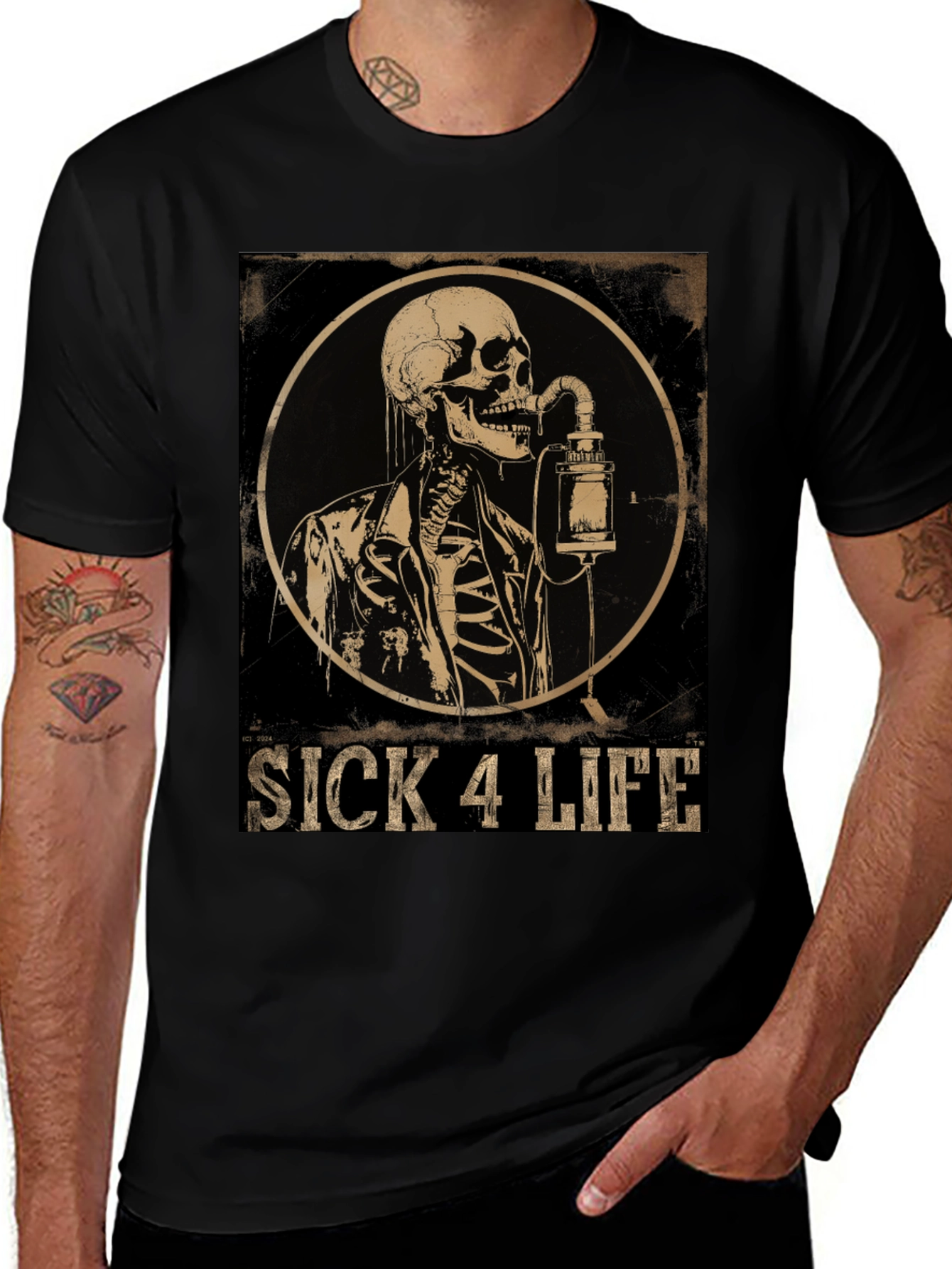 Variant 21 of Sick 4 Life Graphic Tee - Unique Skeleton Design