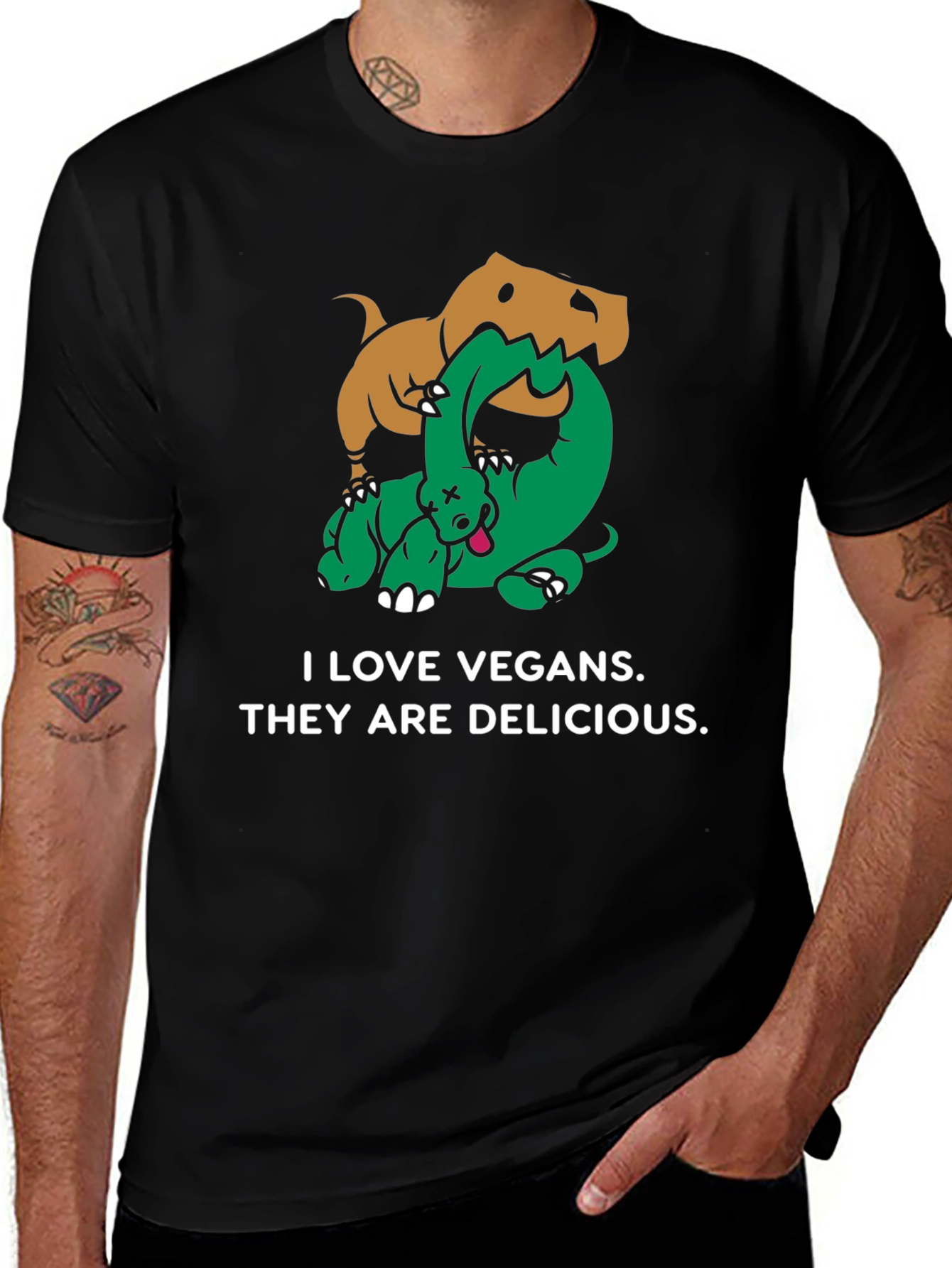 Variant 10 of Vegan Humor T-Shirt - Dinosaur Eats Vegan Graphic Tee