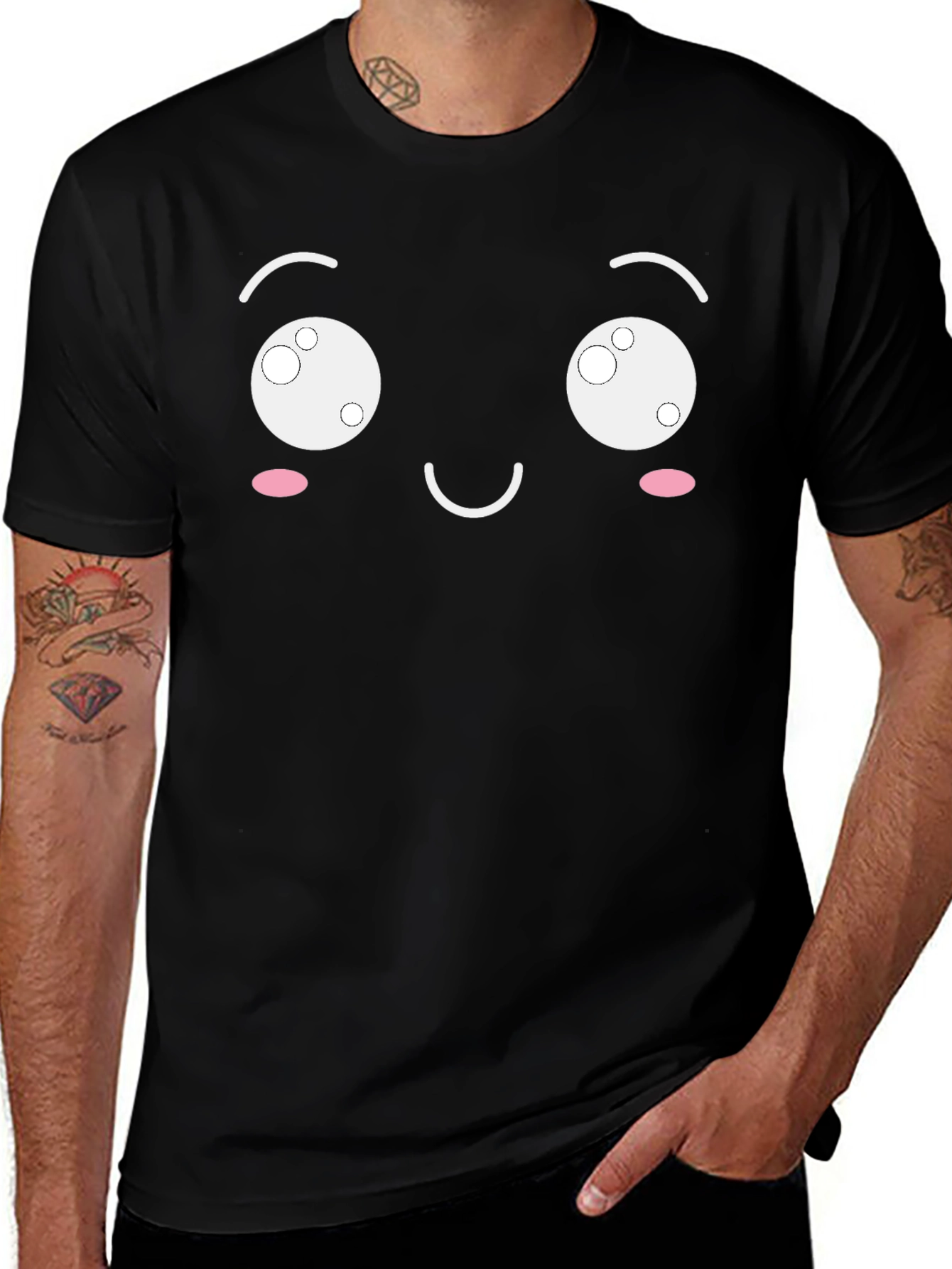 Variant 20 of Cute Kawaii Face Black T-Shirt