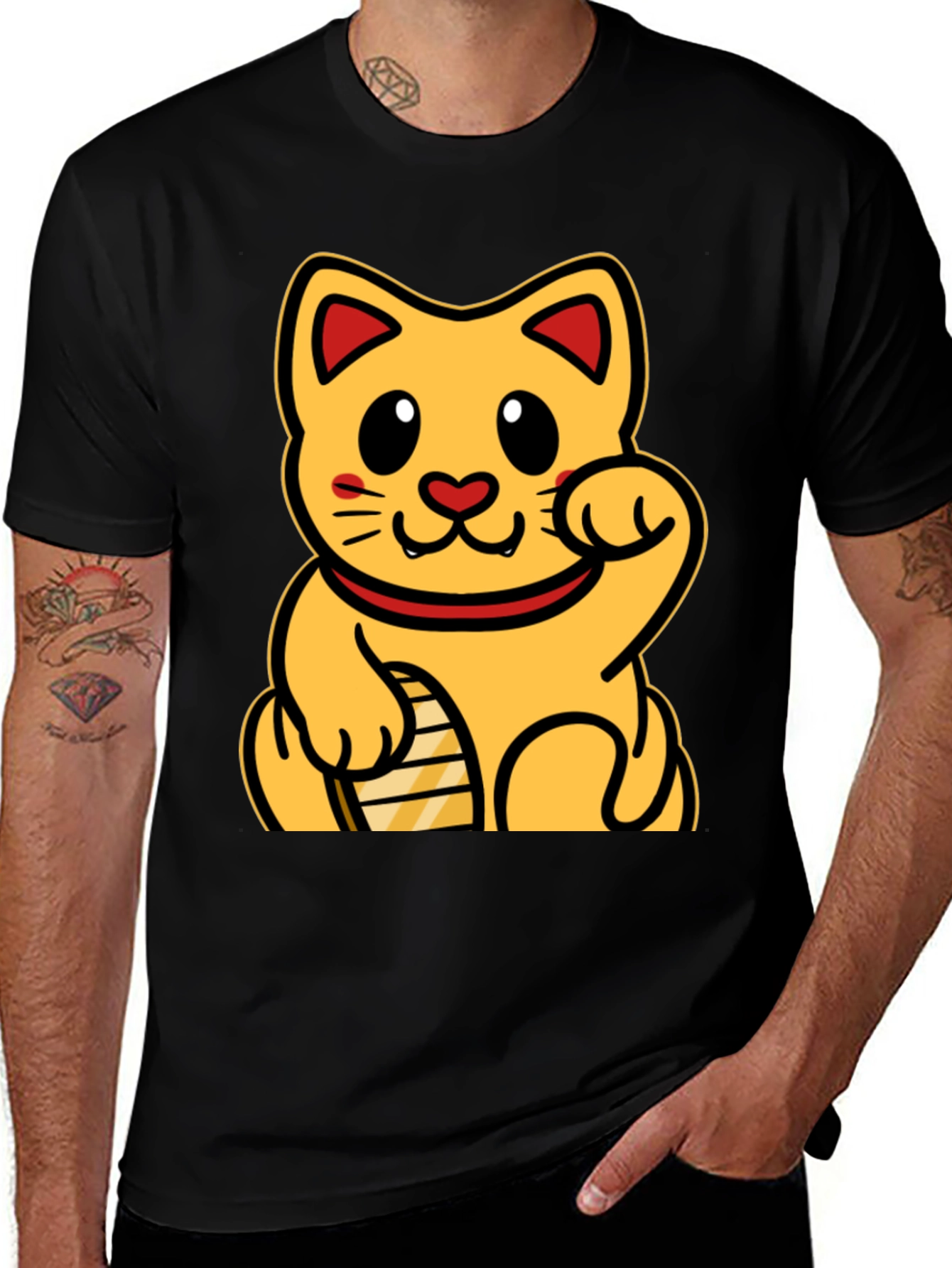 Variant 20 of Lucky Cat Graphic T-Shirt - Black
