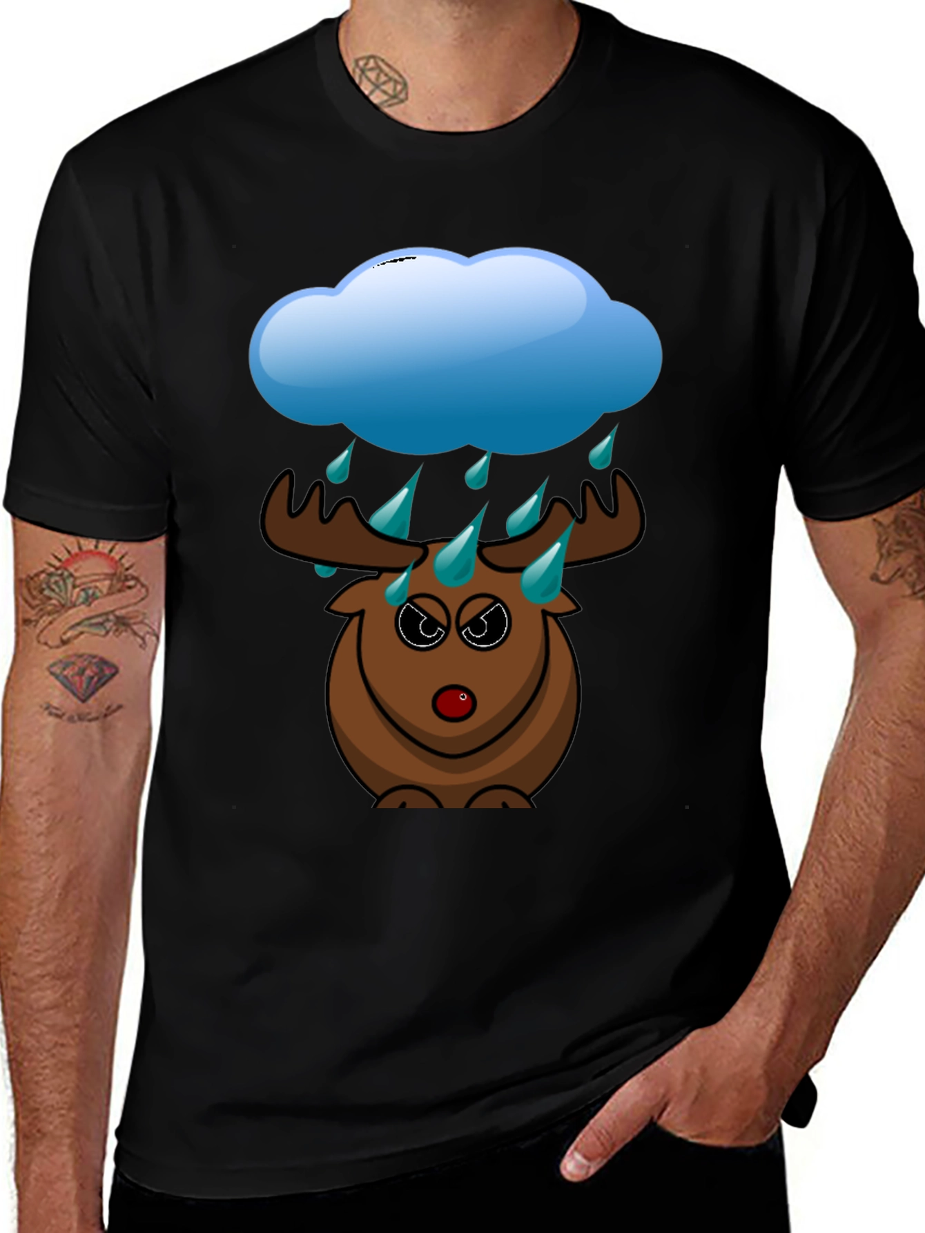 Variant 9 of Rainy Day Reindeer Graphic Tee - Black