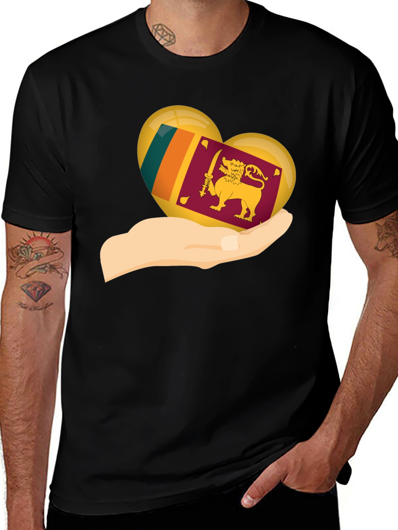 Variant 27 of Sri Lanka Flag Heart in Hand Graphic Tee