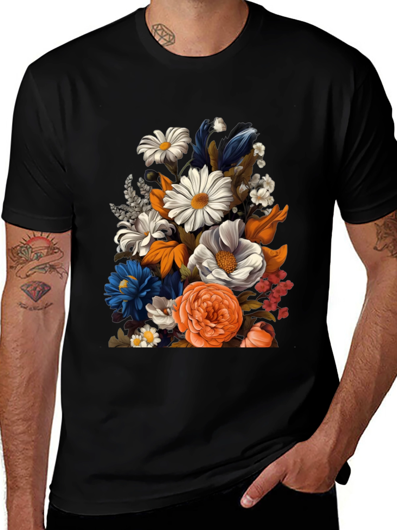Black Floral Print Black T-Shirt for Men main image