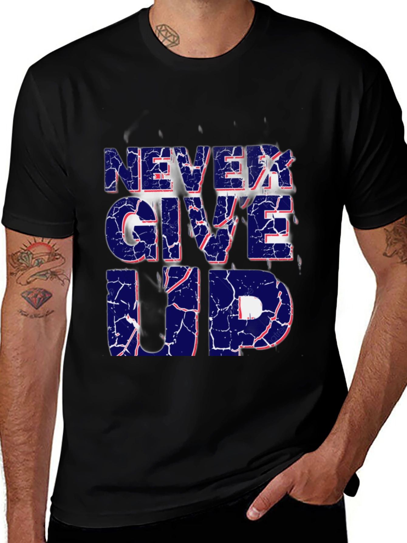 Black Never Give Up Graphic Print T-Shirt main image