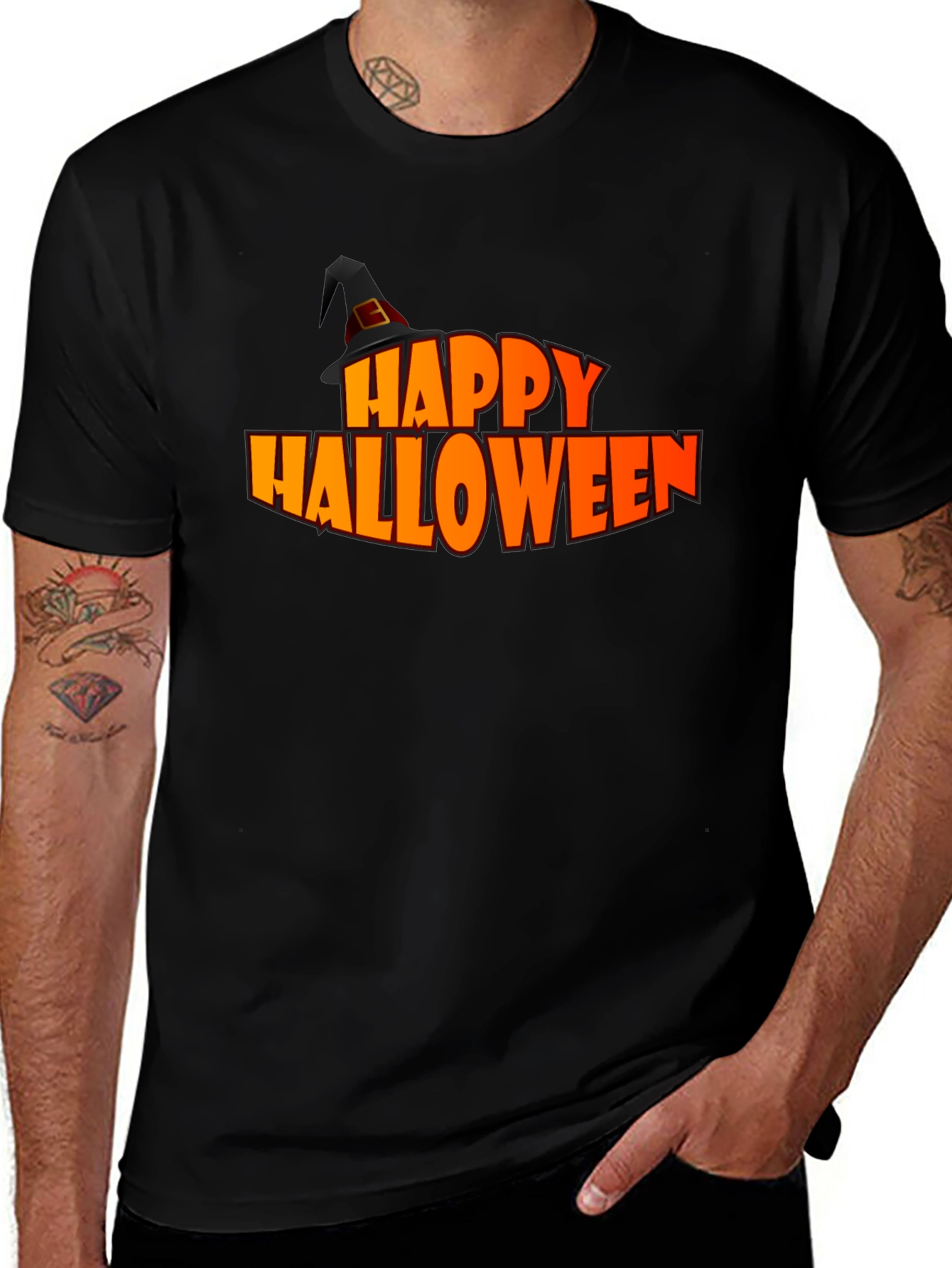 Variant 23 of Happy Halloween Graphic Tee - Black Holiday T-Shirt