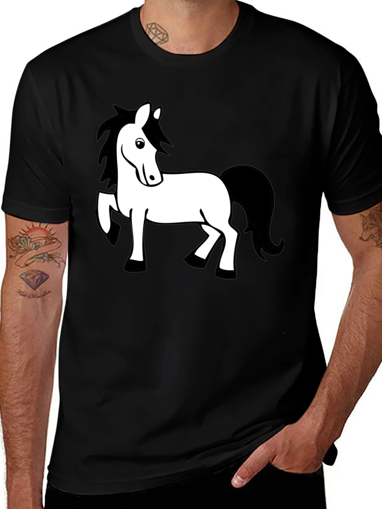 Variant 25 of Cartoon Horse Graphic Tee - Black