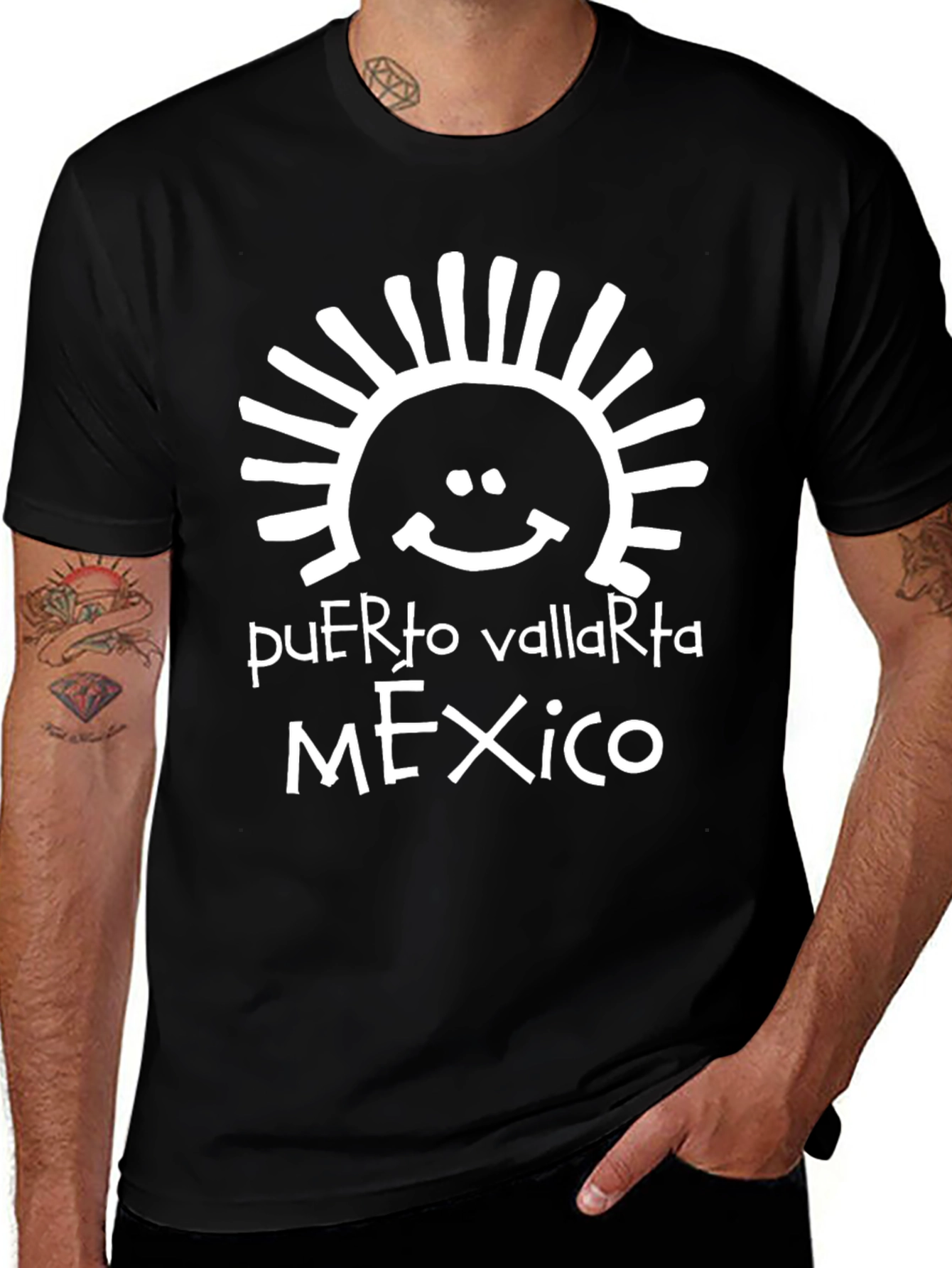 Puerto Vallarta Mexico Graphic Tee - Black Cotton T-Shirt