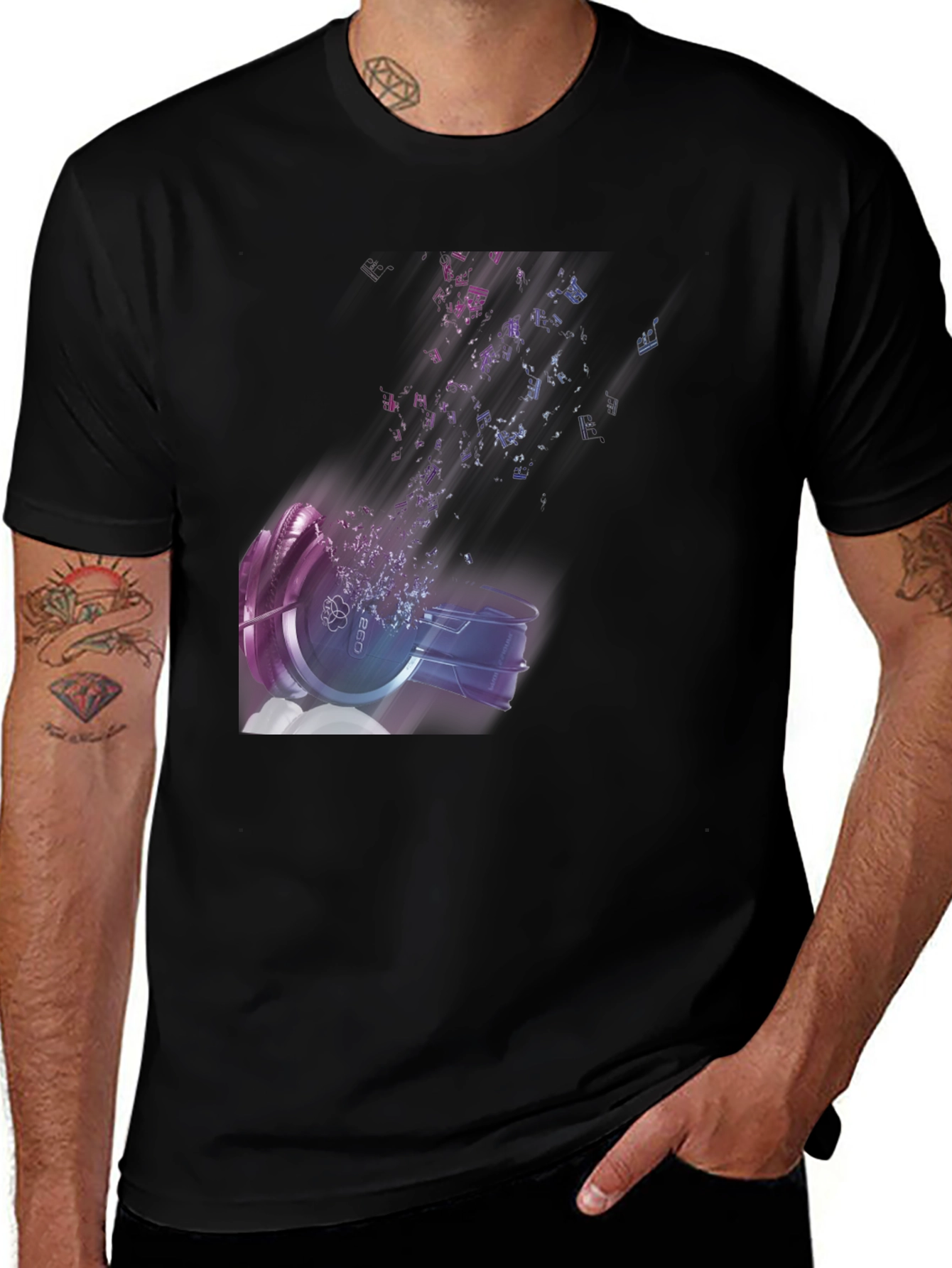 Variant 18 of Headphone Music Note Graphic Black T-Shirt