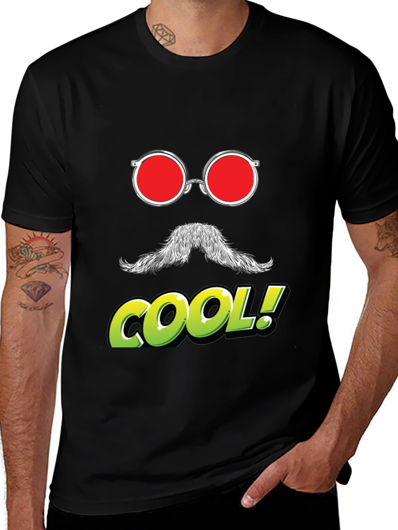 Cool Graphic Tee - Red Glasses, Moustache