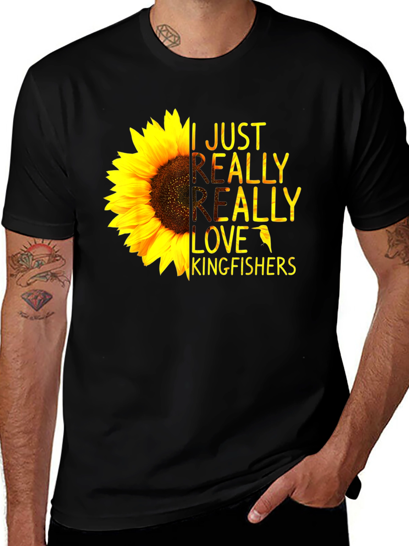 Variant 5 of Sunflower Kingfisher T-Shirt - Floral Bird Lover Tee