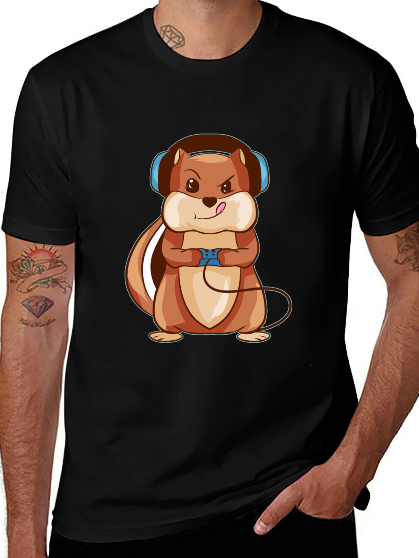 Variant 8 of Gamer Squirrel Graphic Tee - Black Cotton T-Shirt