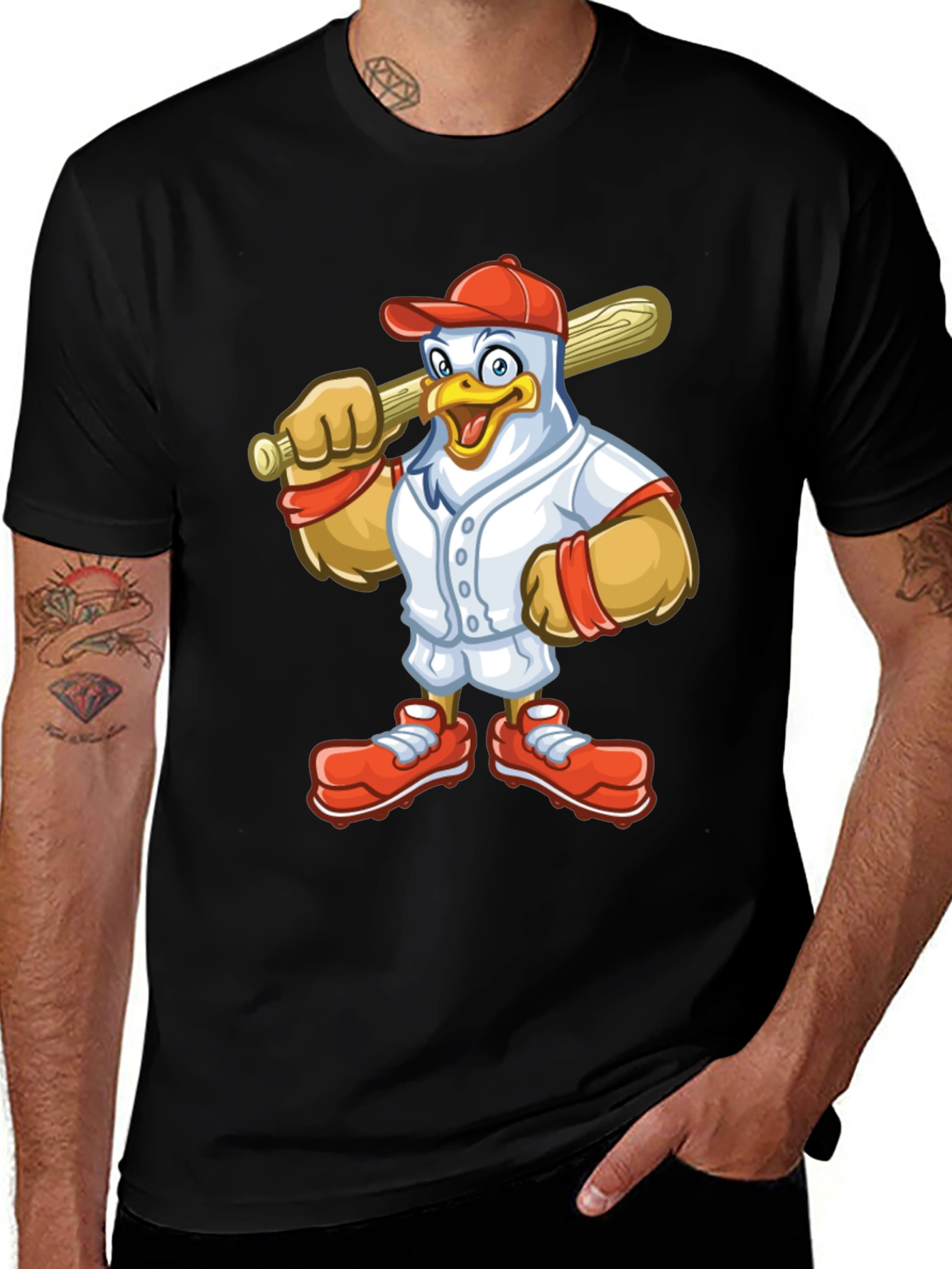 Variant 15 of Cartoon Chicken Baseball Player T-Shirt