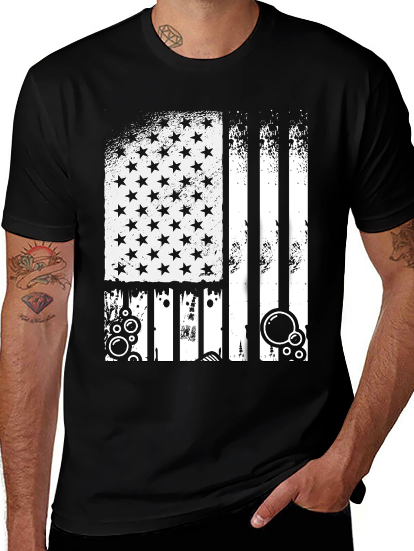 Variant 12 of Distressed USA Flag Graphic Black T-Shirt