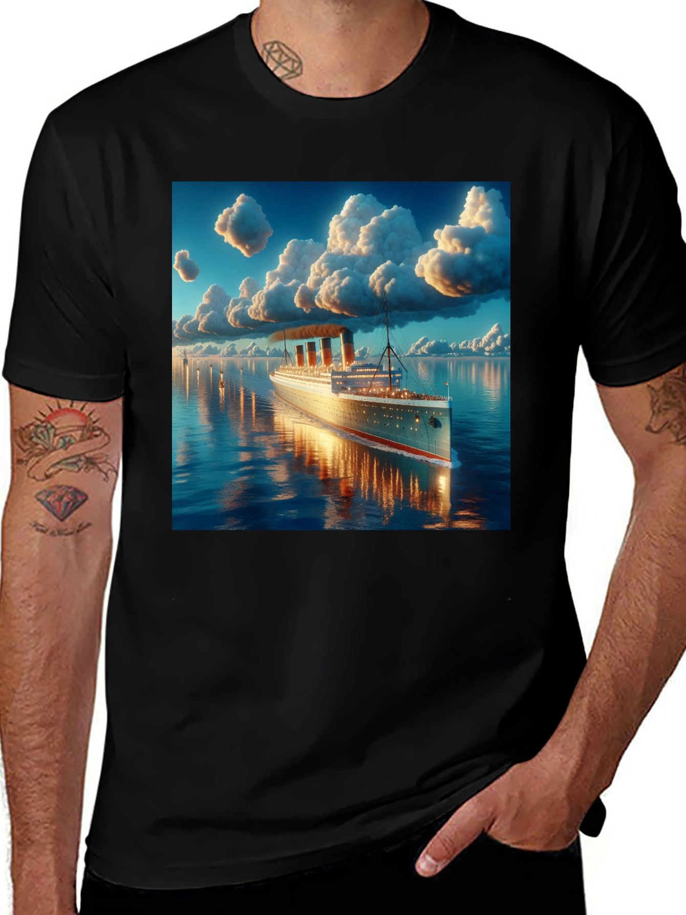 Titanic Cruise Ship Graphic Tee - Black Cotton Blend