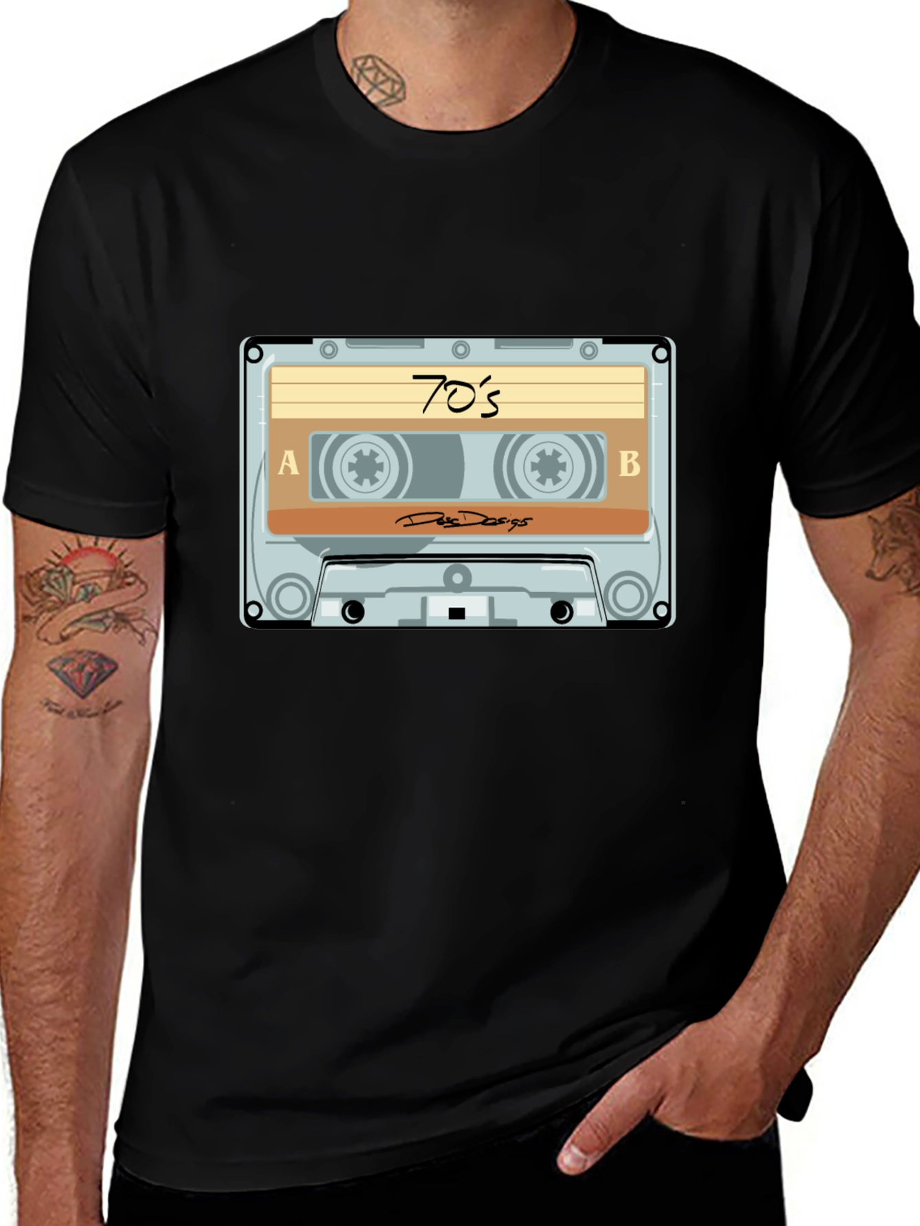 Variant 4 of Retro 70's Cassette Tape Graphic Tee - Black T-Shirt