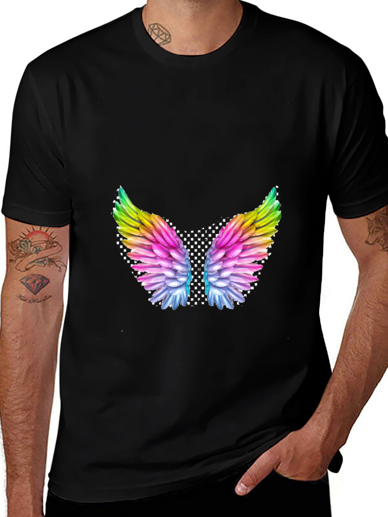 Variant 16 of Rainbow Wings Graphic Tee - Men's Black T-Shirt
