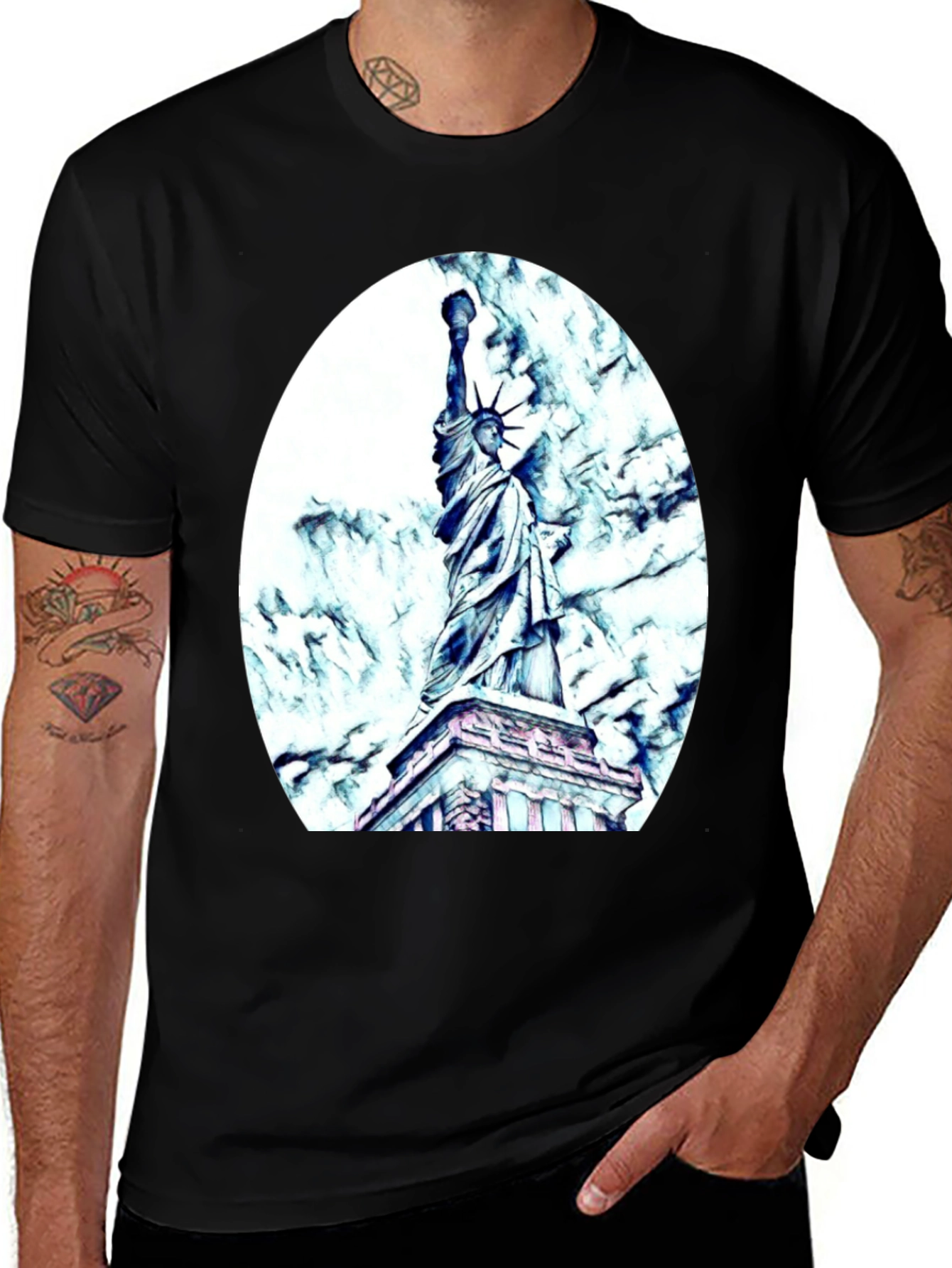 Variant 24 of Statue of Liberty Graphic Tee - Black Cotton Blend