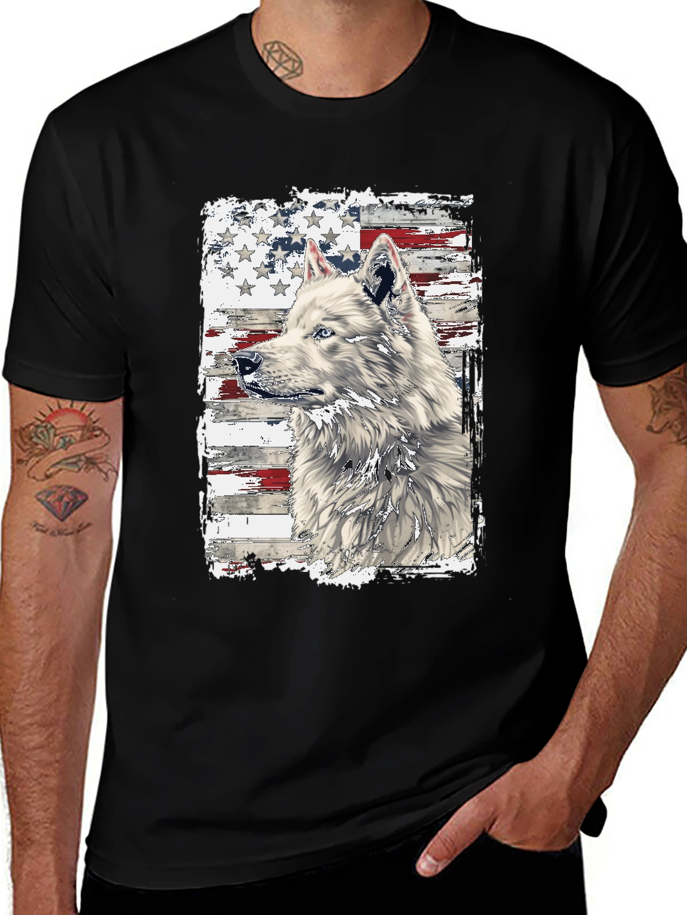 Variant 29 of American Flag Wolf Graphic Tee