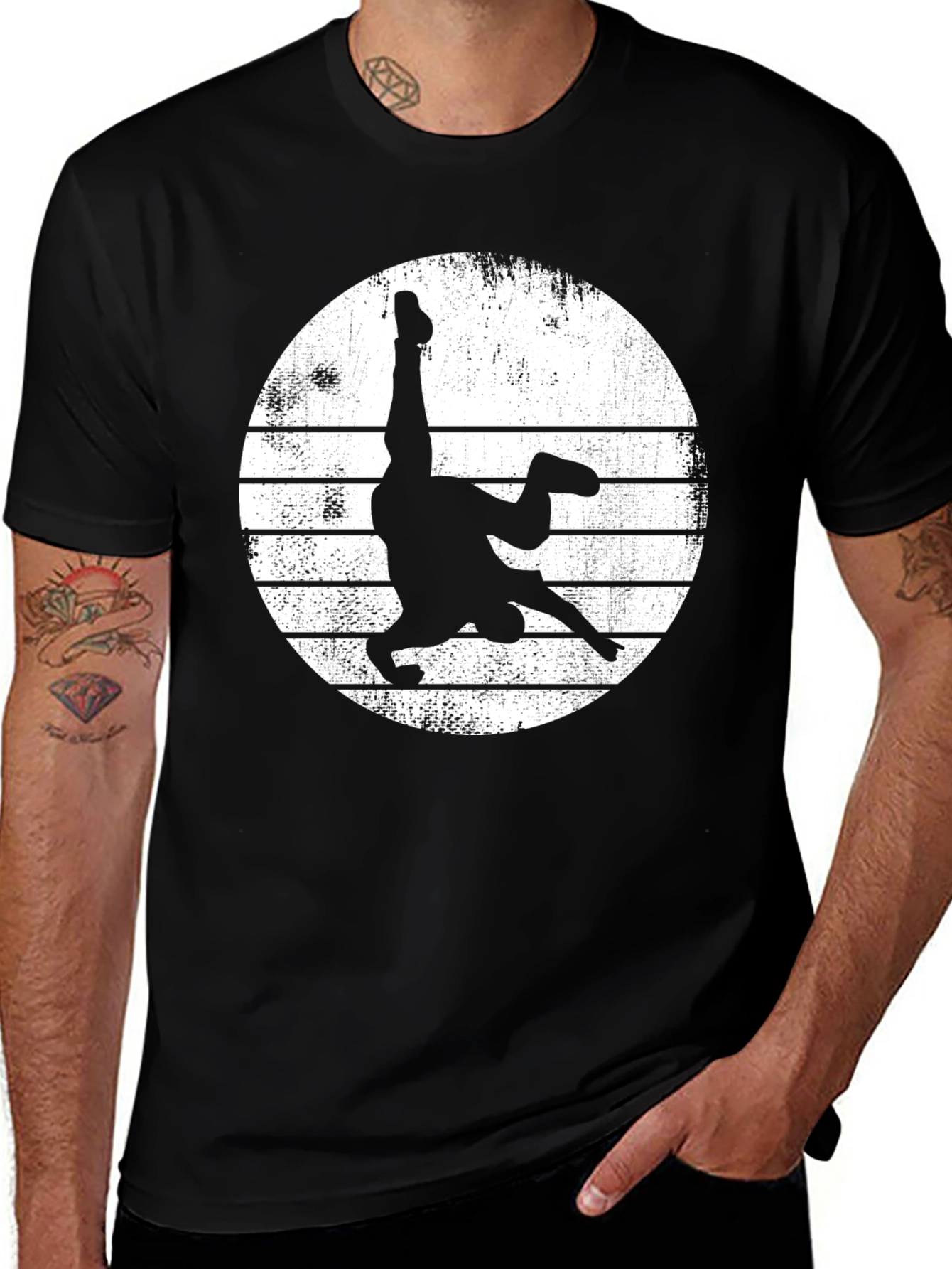 Variant 12 of Black T-Shirt with Upside-Down Wrestler Graphic