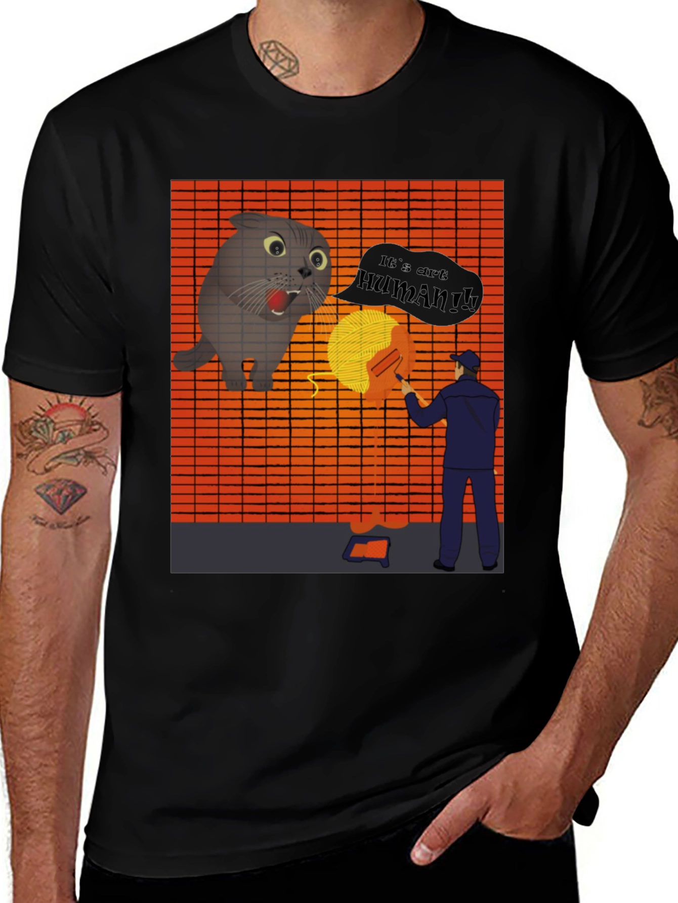 Variant 15 of Funny Graphic Tee: Cat & Human Cartoon