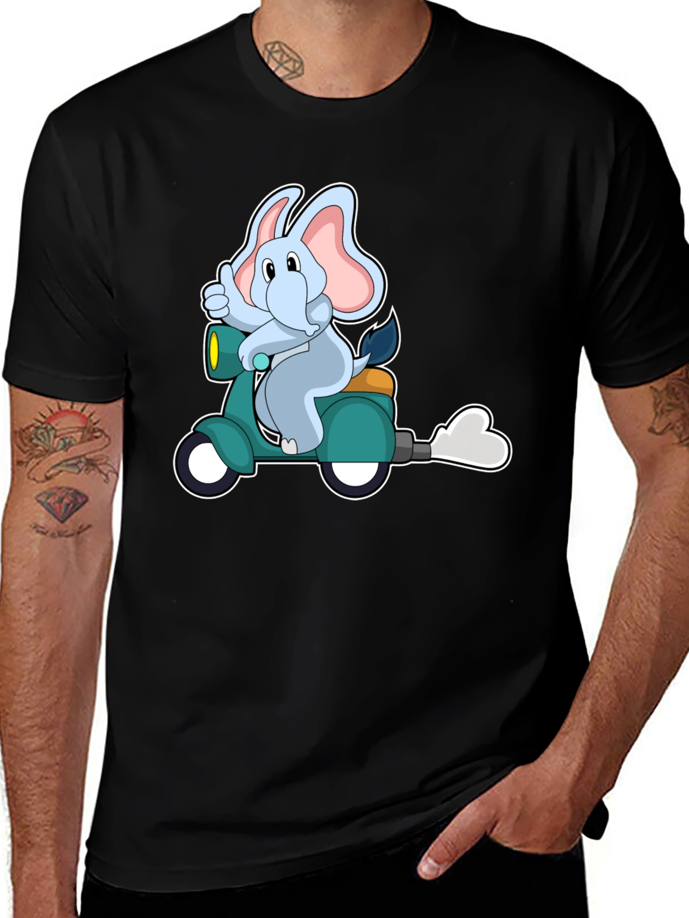 Variant 21 of Cartoon Elephant on Scooter Graphic T-Shirt
