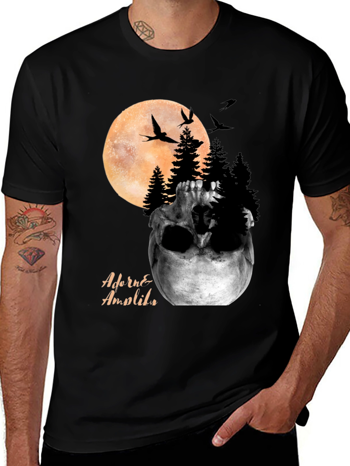 Skull & Moon Graphic Print T-Shirt
