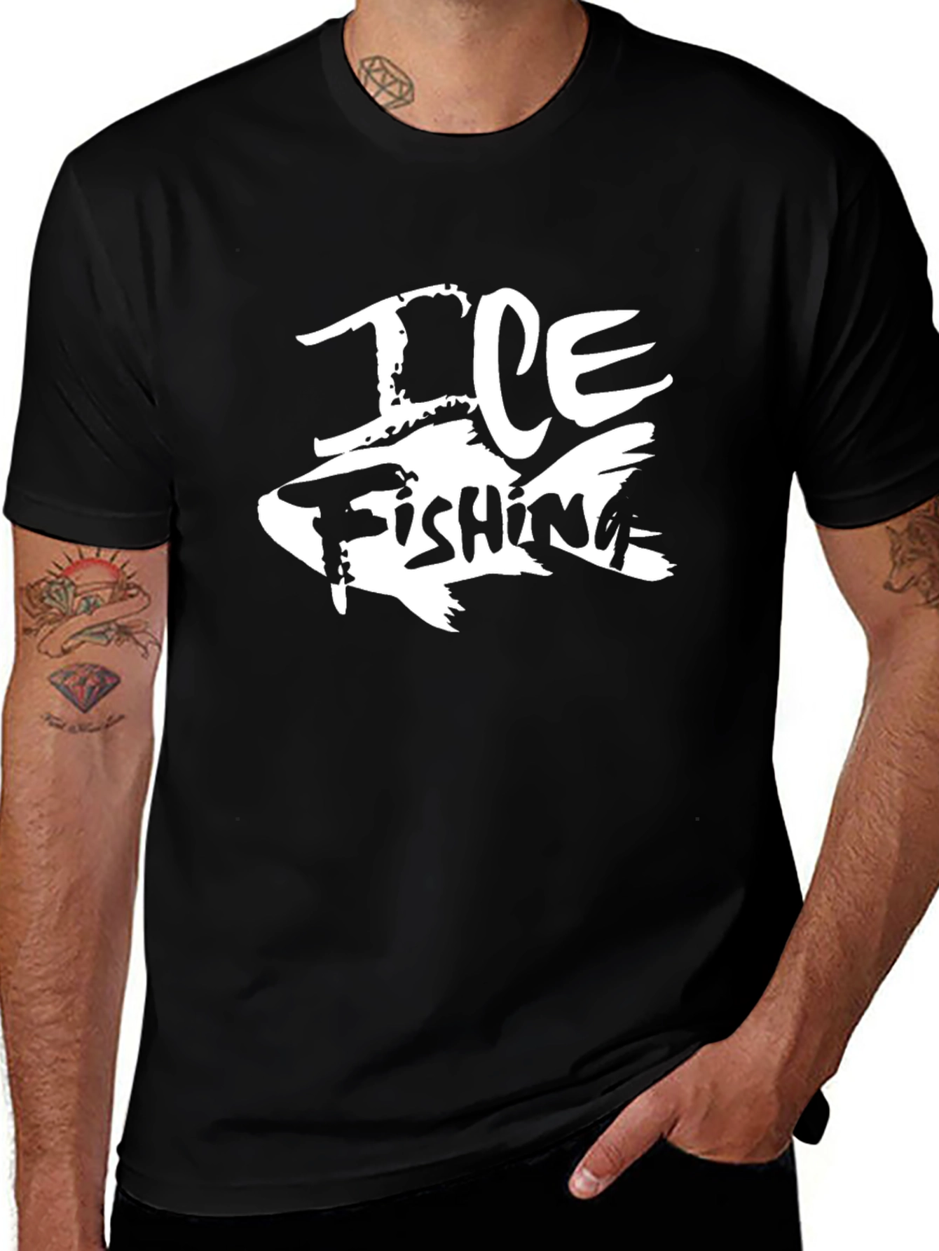 Variant 24 of Ice Fishing Graphic Tee - Black Cotton T-Shirt