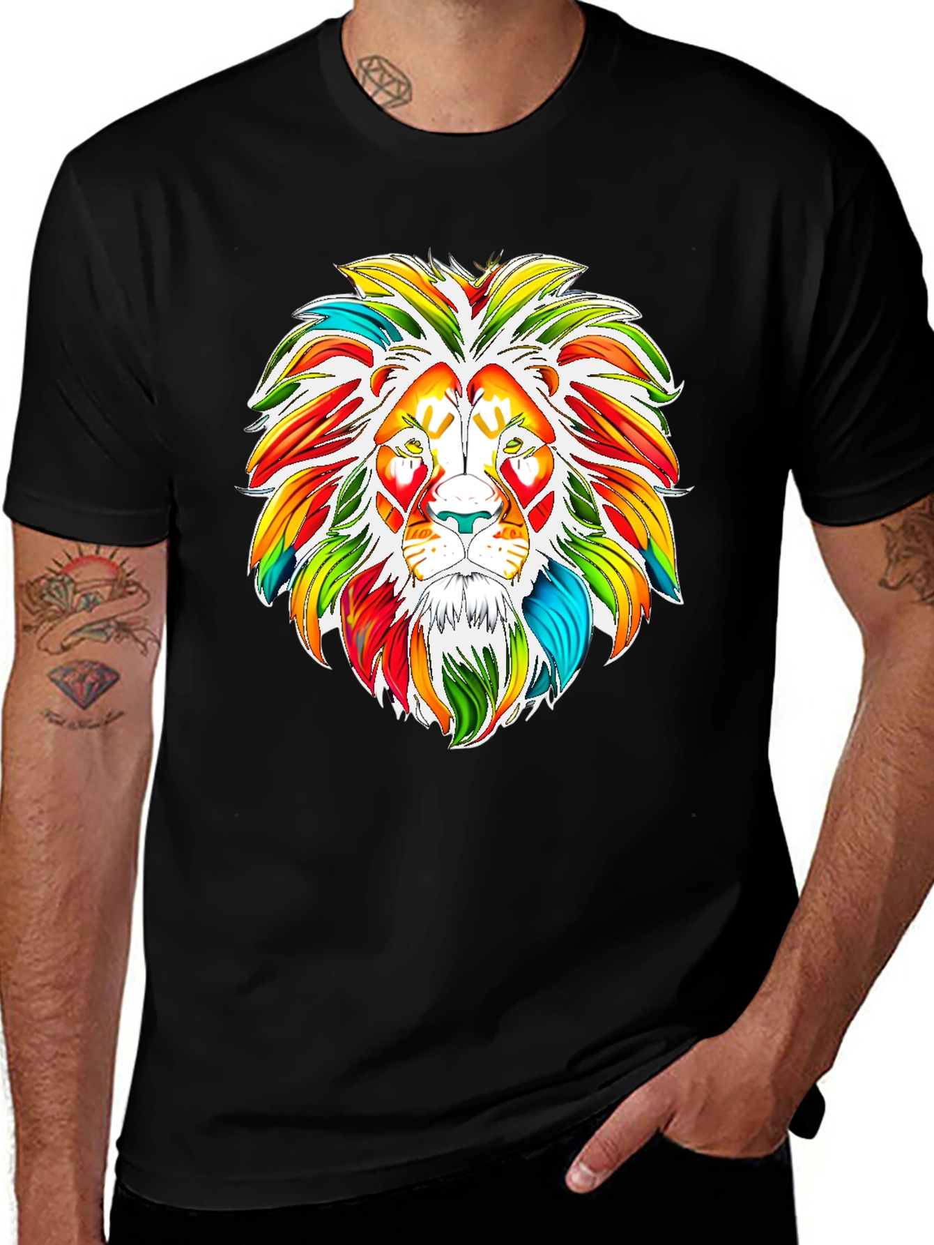 Variant 23 of Colorful Lion Graphic Print Crew Neck T-Shirt